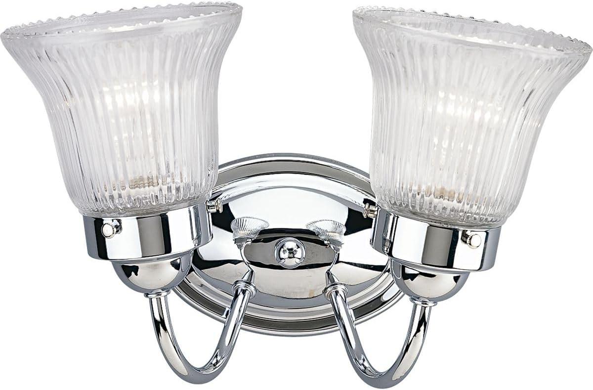 Polished Chrome 2-Light Bath Vanity with Fluted Glass Shades