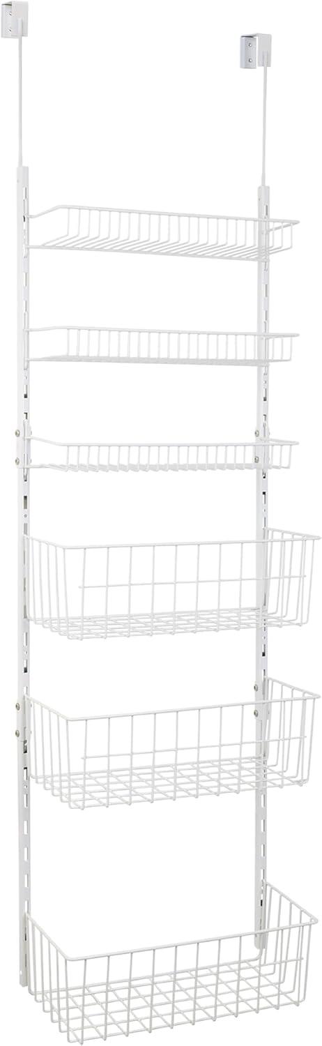 Smart Design Over the Door Pantry Organizer Rack with 6 Adjustable Steel Shelves - White