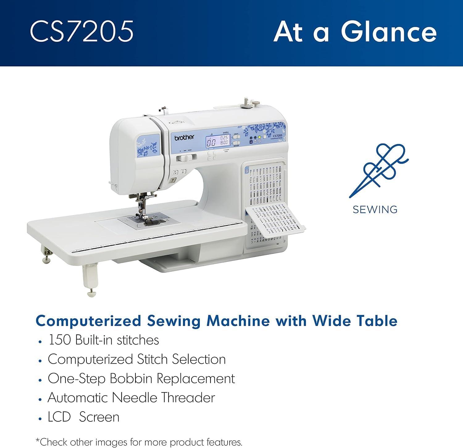 Brother CS7205 150-Stitch Computerized Sewing Machine with Wide Table, Water-Soluble Stabilizer Included