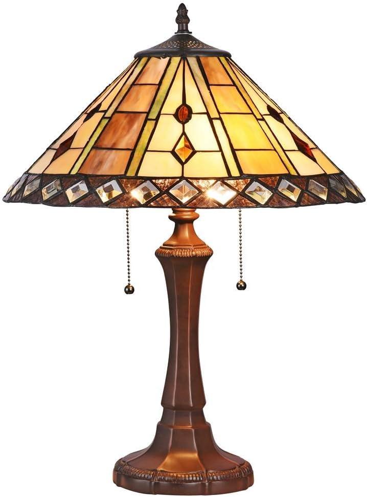 CHLOE Lighting GODWINE Tiffany-style 2 Light GeometricTable Lamp 16" Shade