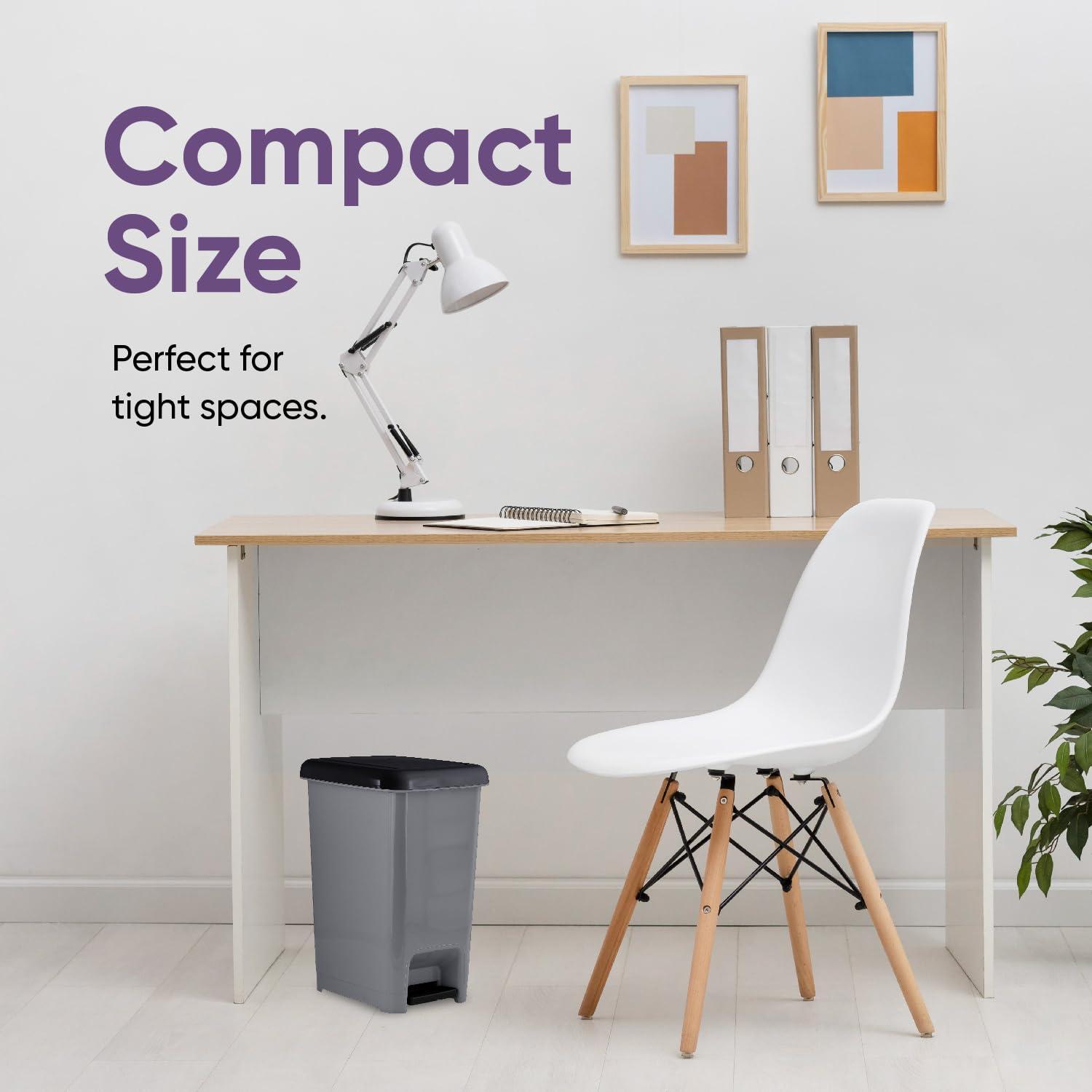 Superio Slim Pedal Trash Can, 10 Qt. Grey Bin with Black Pedal Step On Lid, 2.5 Gallons