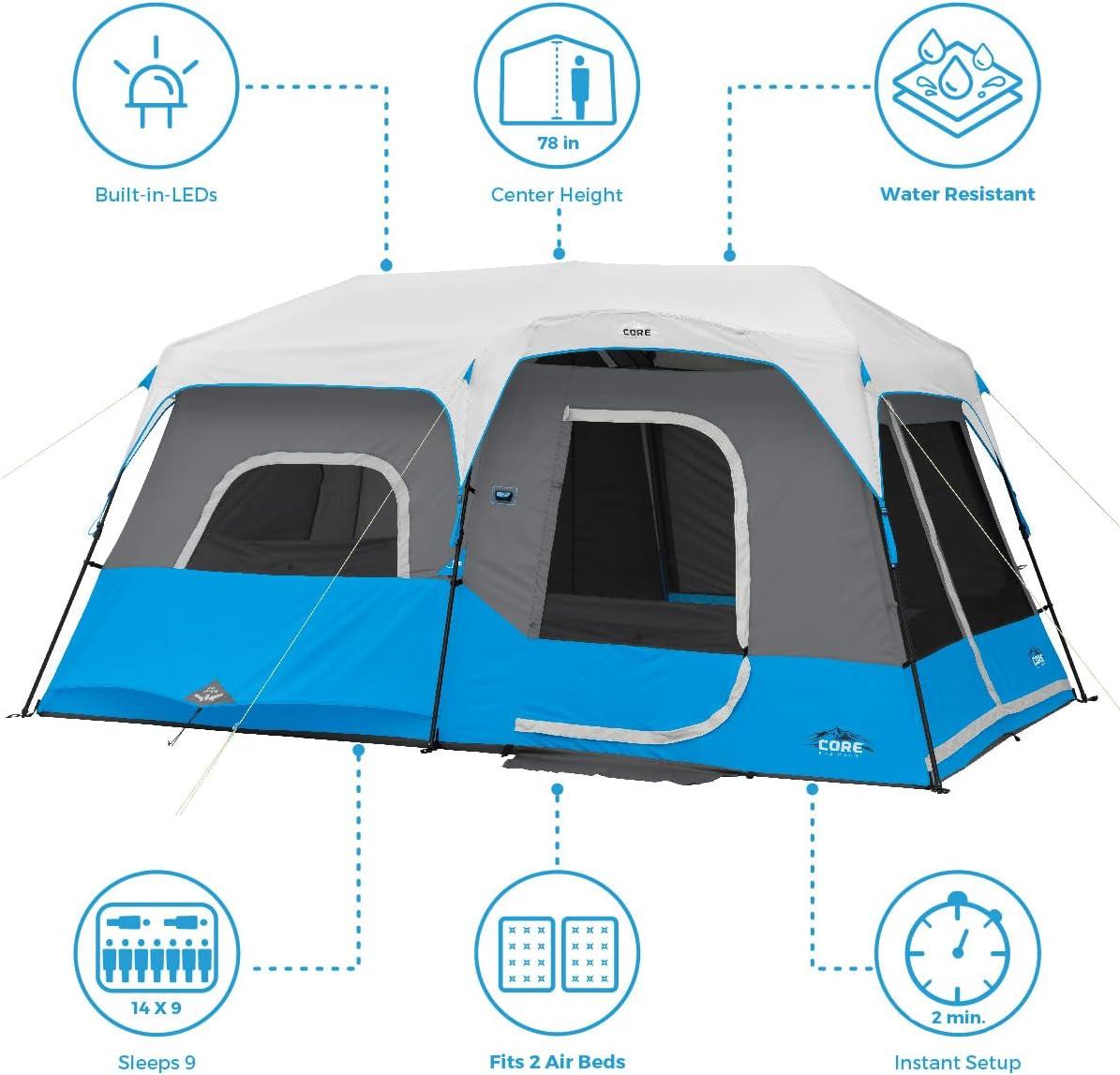 Core Equipment 9 Person Lighted Instant Cabin Tent