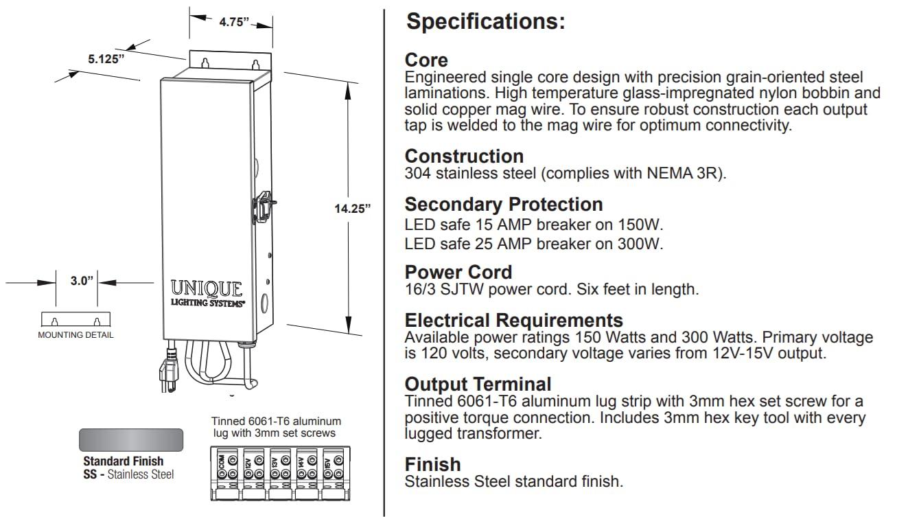 300 Watt Stainless Steel Outdoor LED Transformer