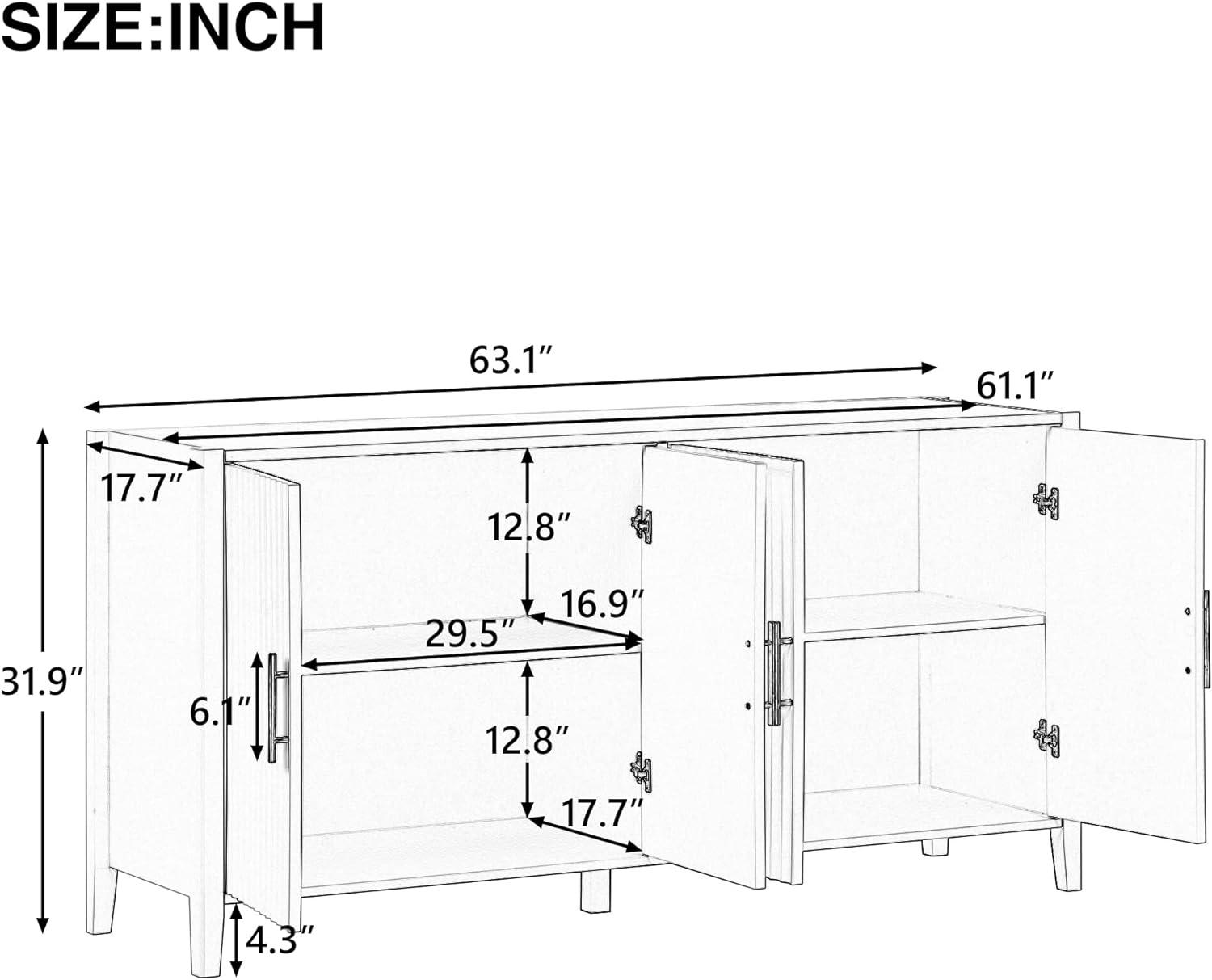 63”Inch Modern Wood Accent Buffet Sideboard Serving Storage Cabinet with Large Storage Space, Metal handles & Wood Legs and Shelves for Dining Room, Entryway (Black)