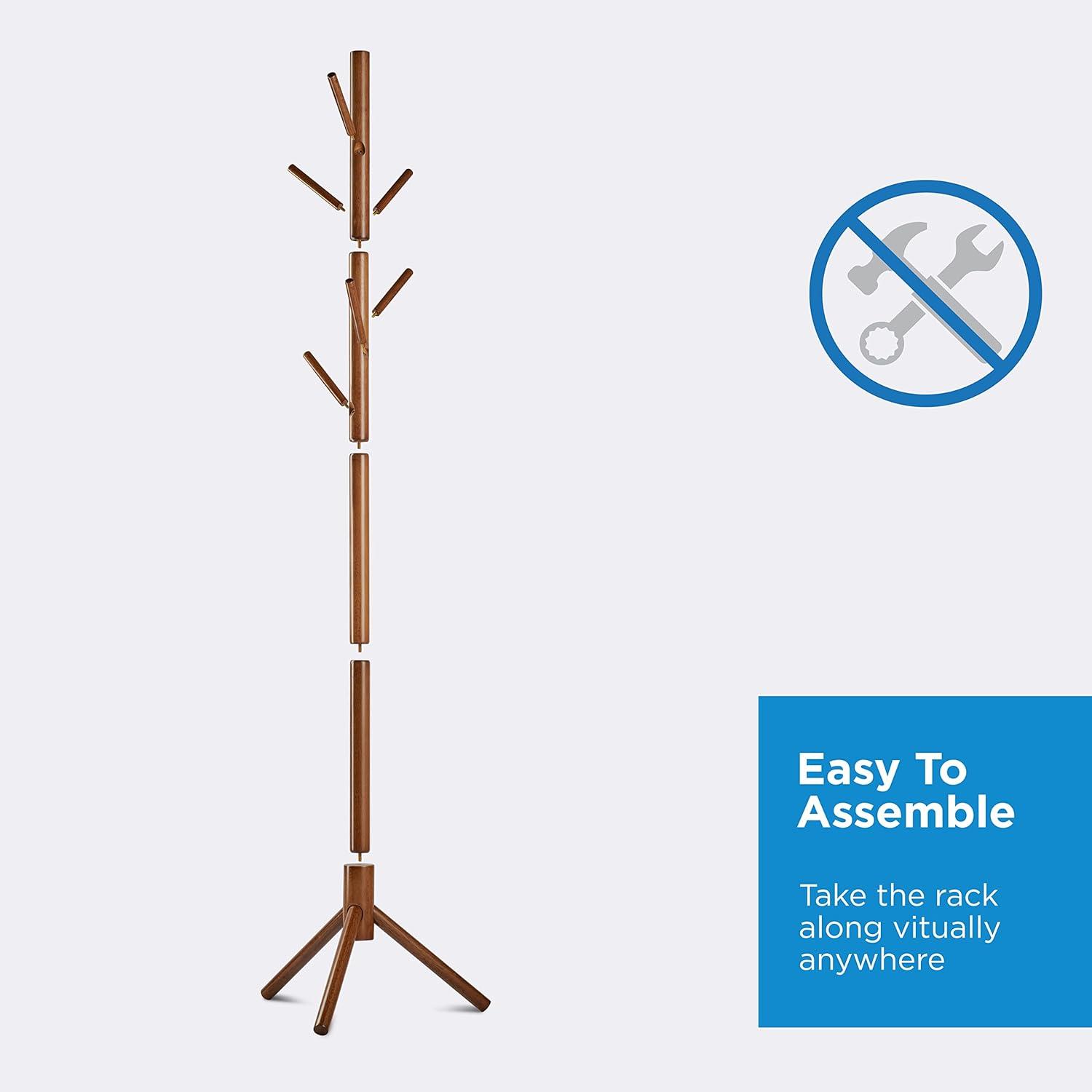 Adjustable Pinewood Tree Coat Rack with 6 Hooks