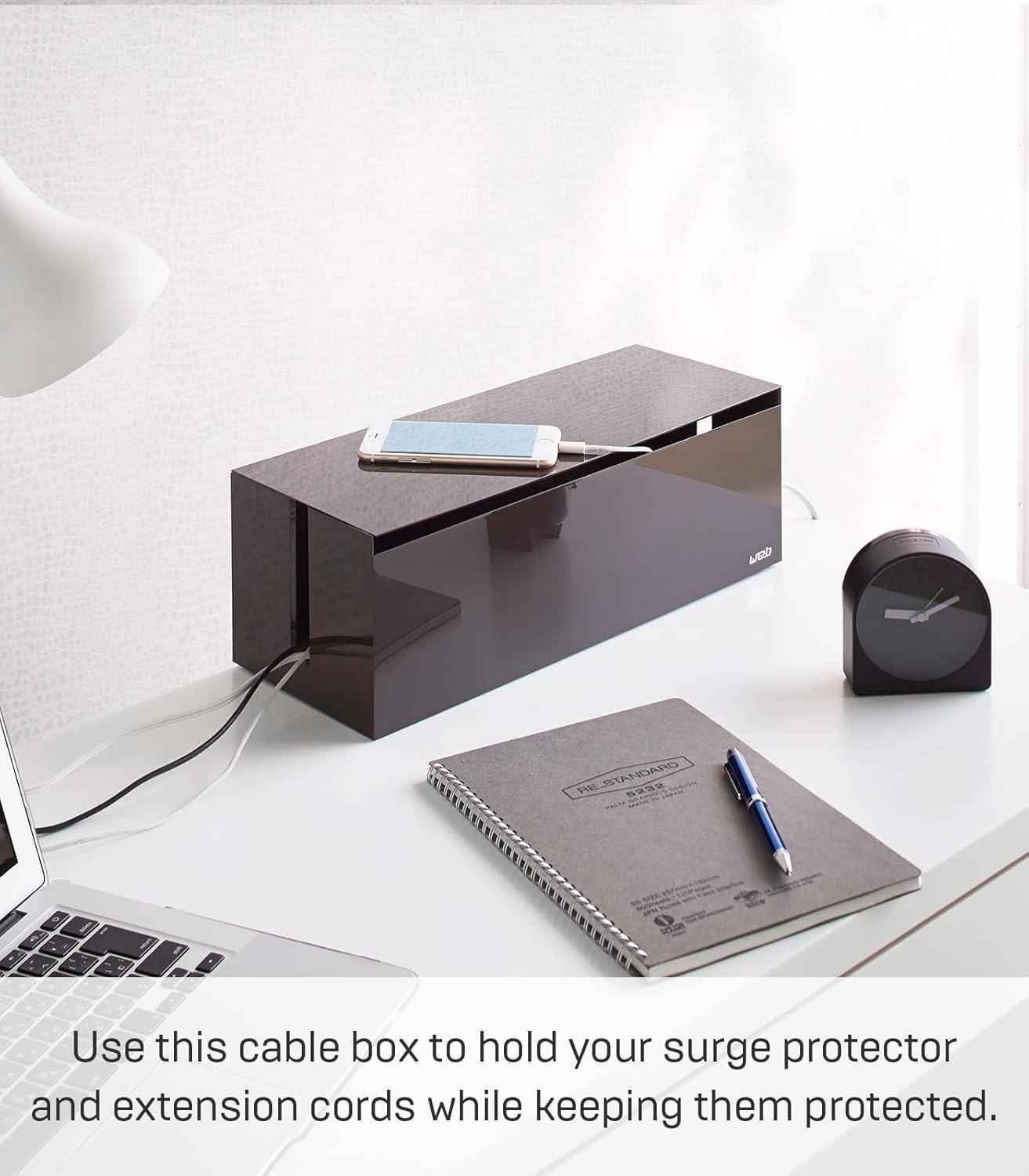 Yamazaki Home Cable Box - Outlet Cord Storage Organizer, Cover Protector, Anti-Slip Rubber Feet
