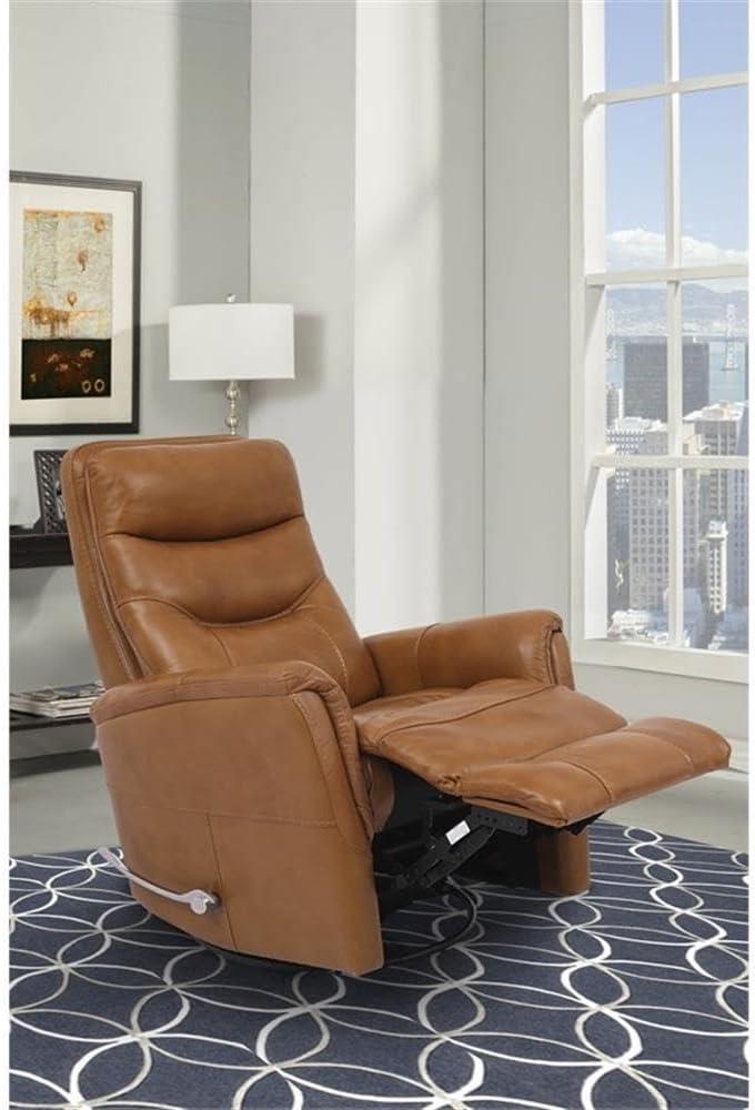Butterscotch Leather Swivel Recliner with Wood Accents
