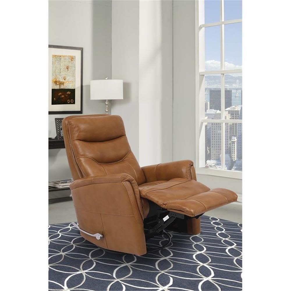 Butterscotch Leather Swivel Recliner with Wood Accents