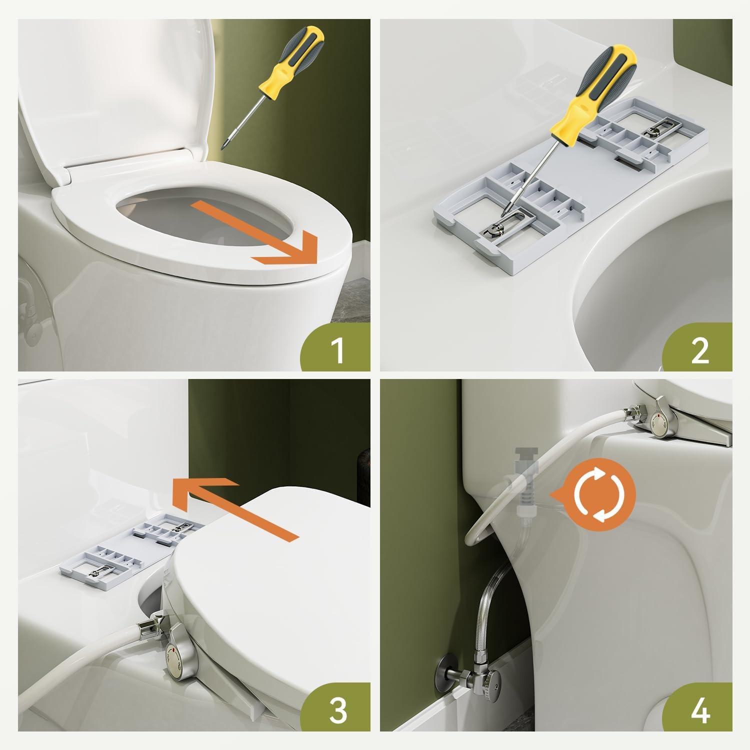 Unplugged Elongated Bidet Seat with Dual Stainless Nozzle and Adjustable Water Pressure