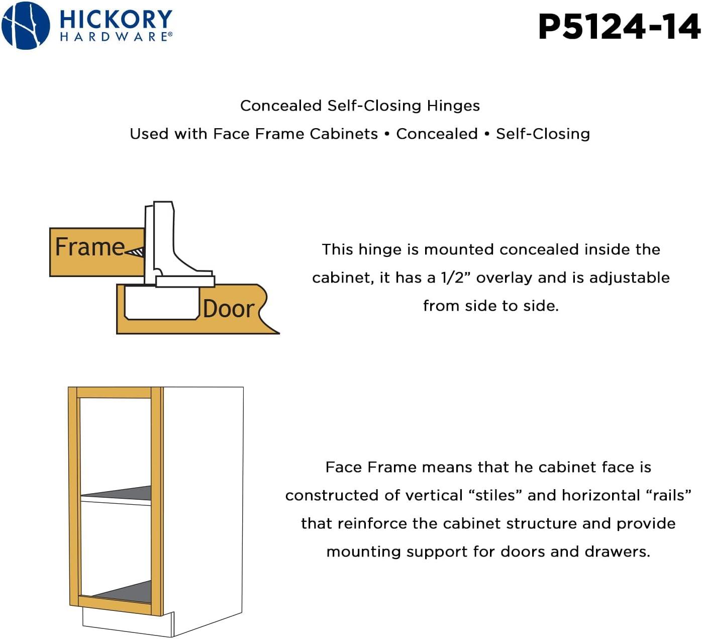 Hinge Concealed 1/2 Inch Overlay Face Frame Self-Close Polished Nickel Finish