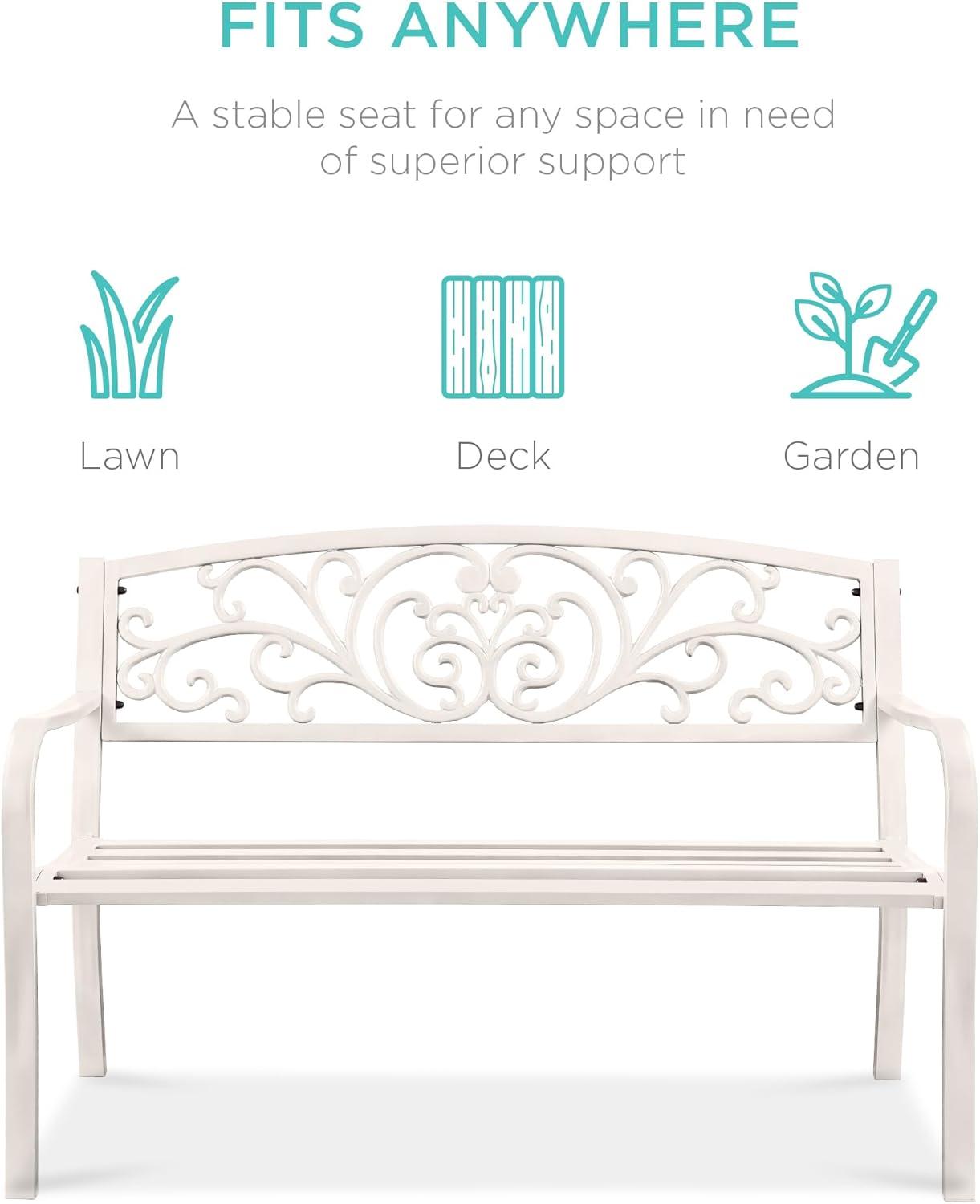 Alcott Hill® Outdoor Steel Bench Garden Patio Porch Furniture W/ Floral Design Backrest