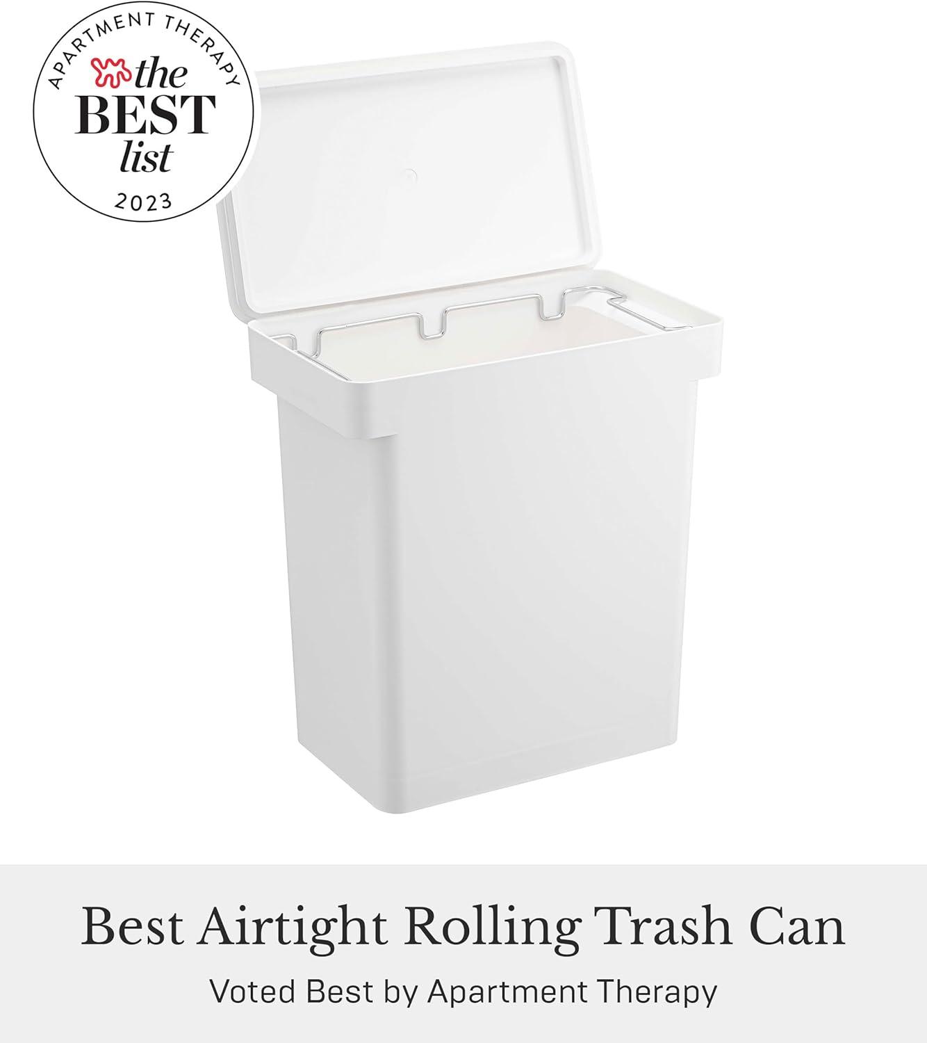 White Airtight Rolling Kitchen Trash Can with Wheels