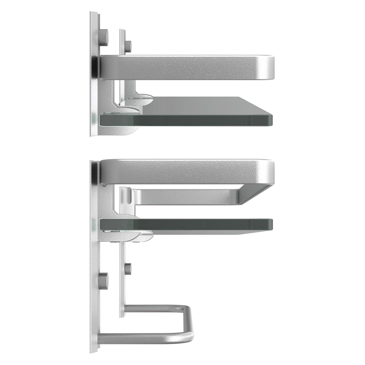 Matte Silver Bathroom Shelves Wall Mounted- Clear Tempered Glass Shelf with Towel Bar and Hand Towel Holder