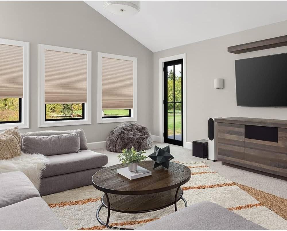 Redi Shade No Tools Easy Lift Trim-at-Home Cordless Cellular Blackout Fabric Shade Natural, 60 in x 64 in, (Fits windows 43 in - 60 in)