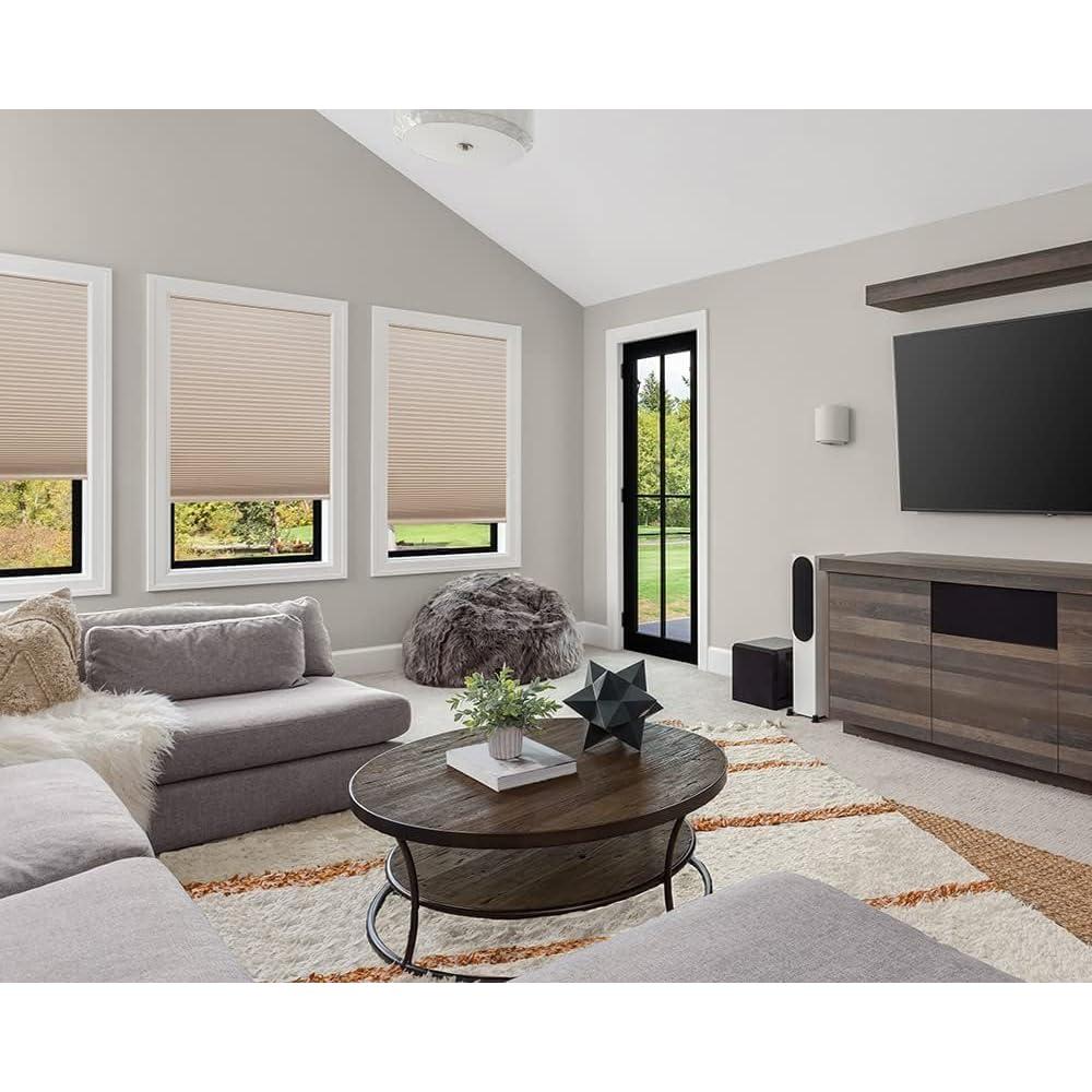 Redi Shade No Tools Easy Lift Trim-at-Home Cordless Cellular Blackout Fabric Shade Natural, 60 in x 64 in, (Fits windows 43 in - 60 in)