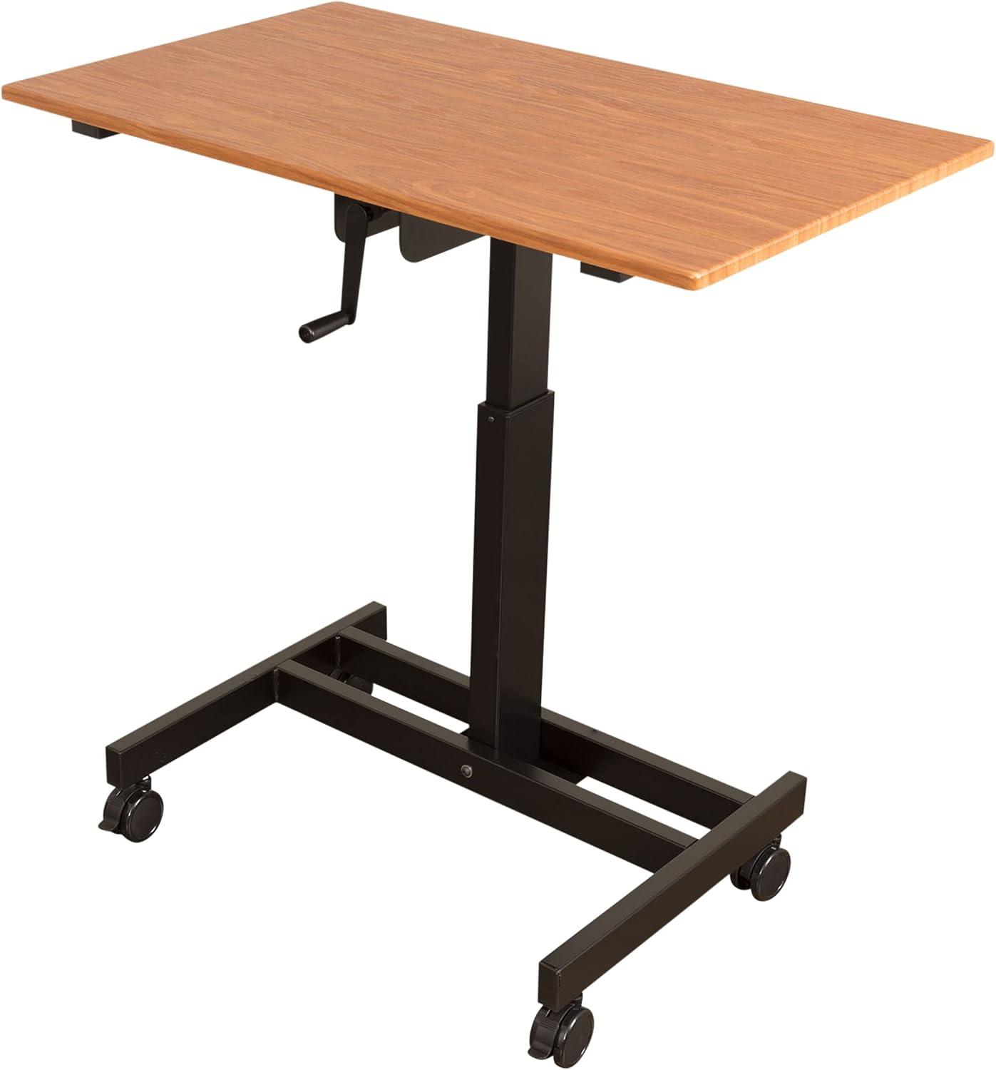 Stand Up Desk Store Crank Adjustable Height Single Column Rolling Mobile Standing Desk