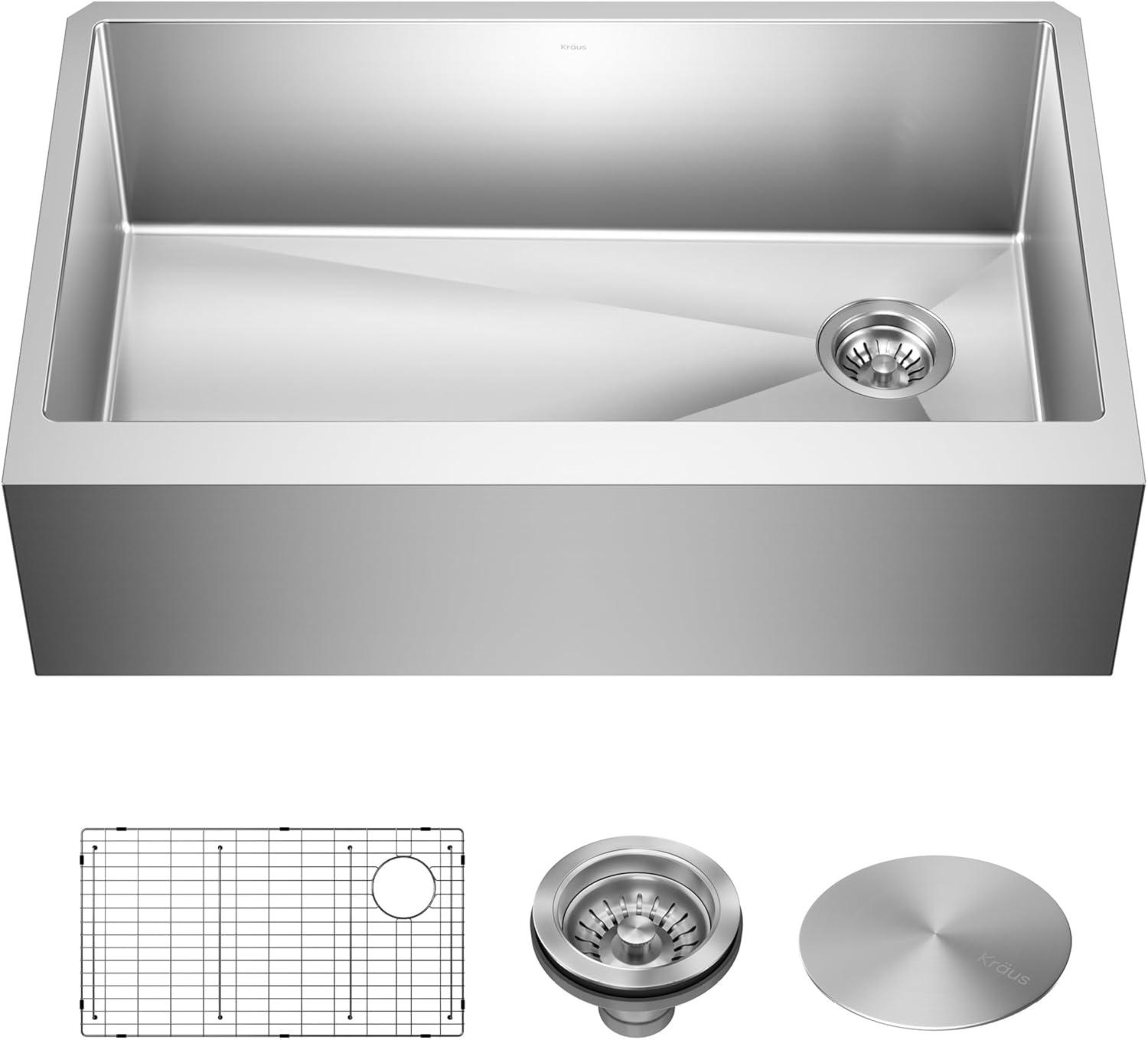 KRAUS Standart Pro Apron Front Farmhouse 16 Gauge Single Bowl Stainless Steel Kitchen Sink