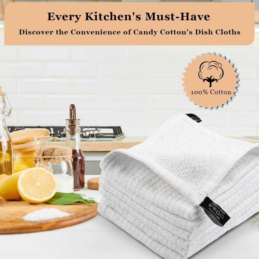 6 Pack 100% Cotton Kitchen Dish Cloths, Waffle Weave Dish Cloths for Washing Dishes, Quick Drying Kitchen Dish Towels Rags, 12x12 Inches, White