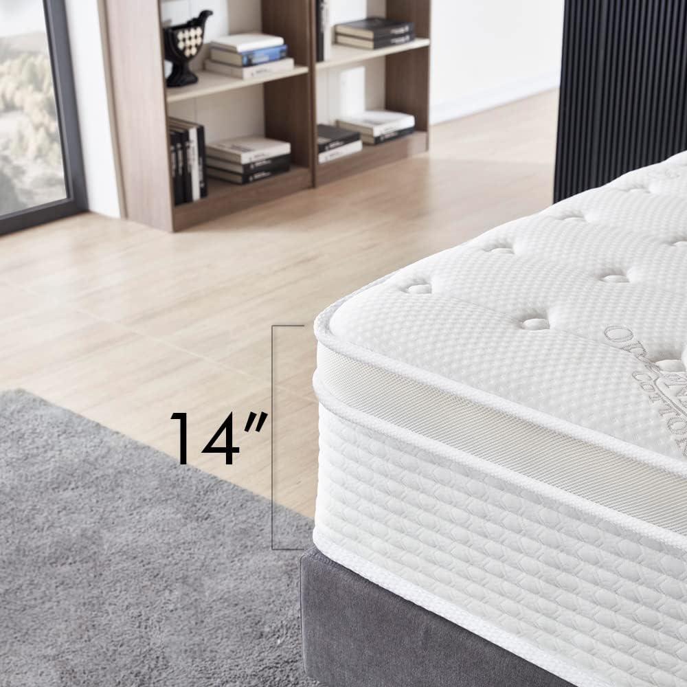 Queen Size Mattress - 14 Inch Cool Memory Foam & Spring Hybrid Mattress - Euro Top - Medium Firm - Oliver & Smith