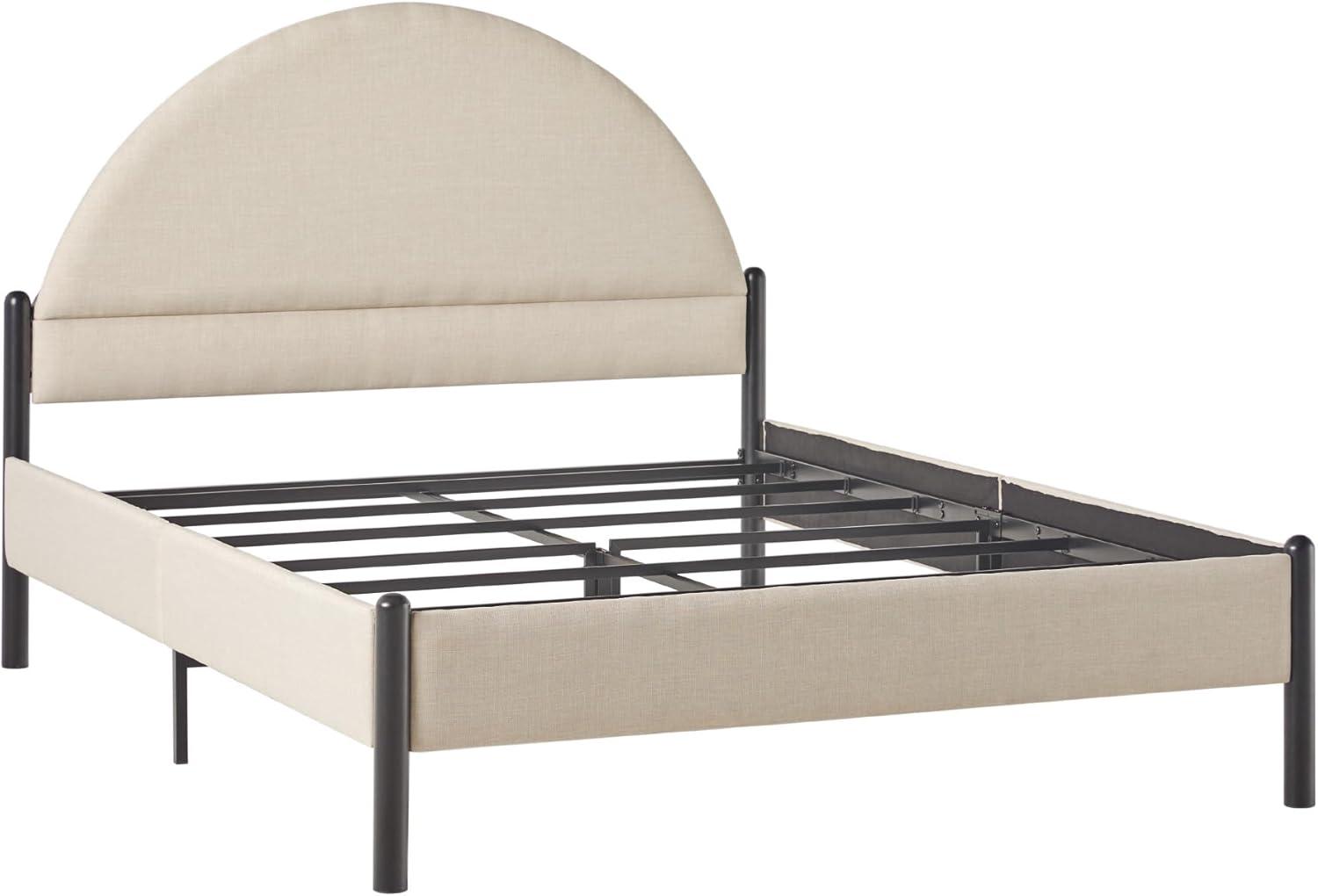 Oatmeal Upholstered Metal Queen Bed with Arched Headboard