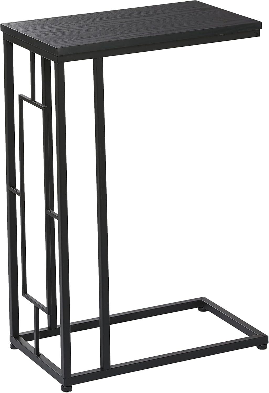 Contemporary Metal and Wood Accent Table Black - Olivia & May: C-Shaped, No Assembly, Iron Frame