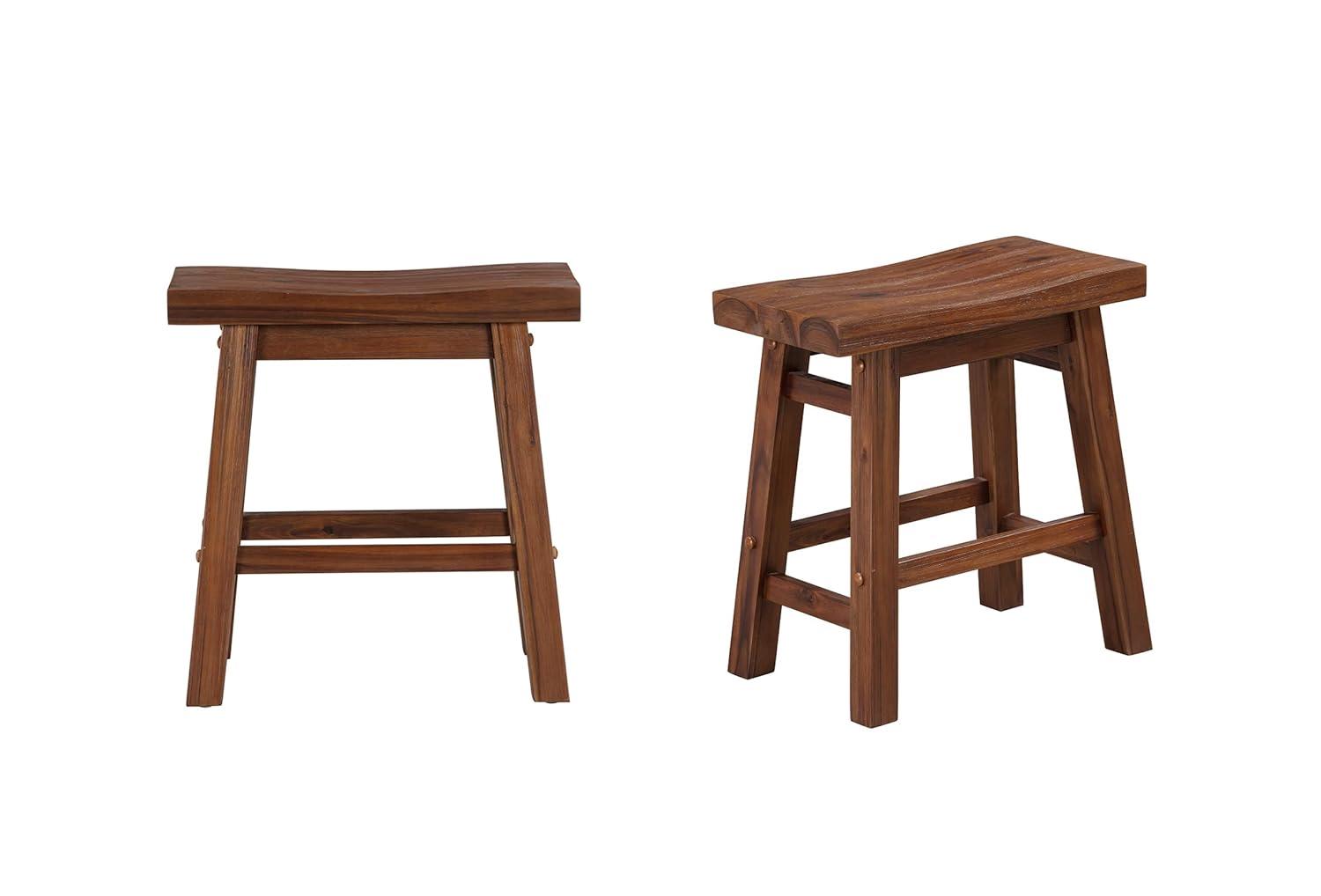 Set of 2 18" Sonoma Saddle Stools, Acacia Wood, Rustic Farmhouse - Boraam
