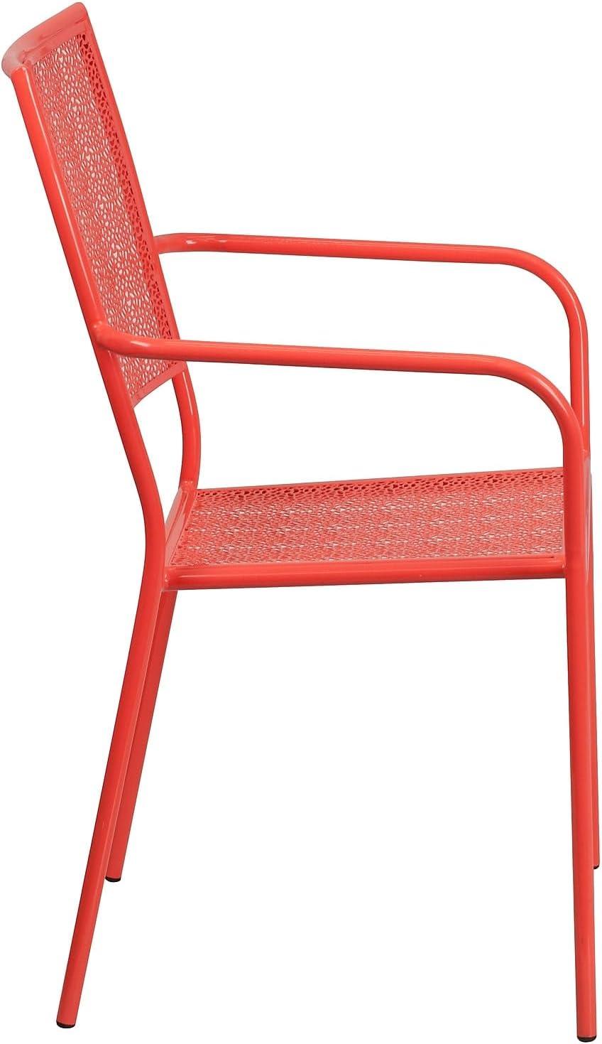Flash Furniture Commercial Grade Coral Indoor-Outdoor Steel Patio Arm Chair with Square Back