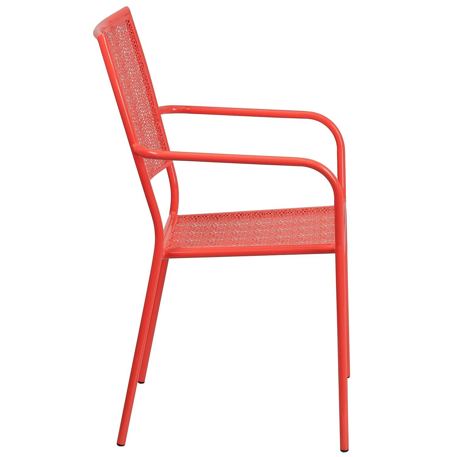 Flash Furniture Commercial Grade Coral Indoor-Outdoor Steel Patio Arm Chair with Square Back