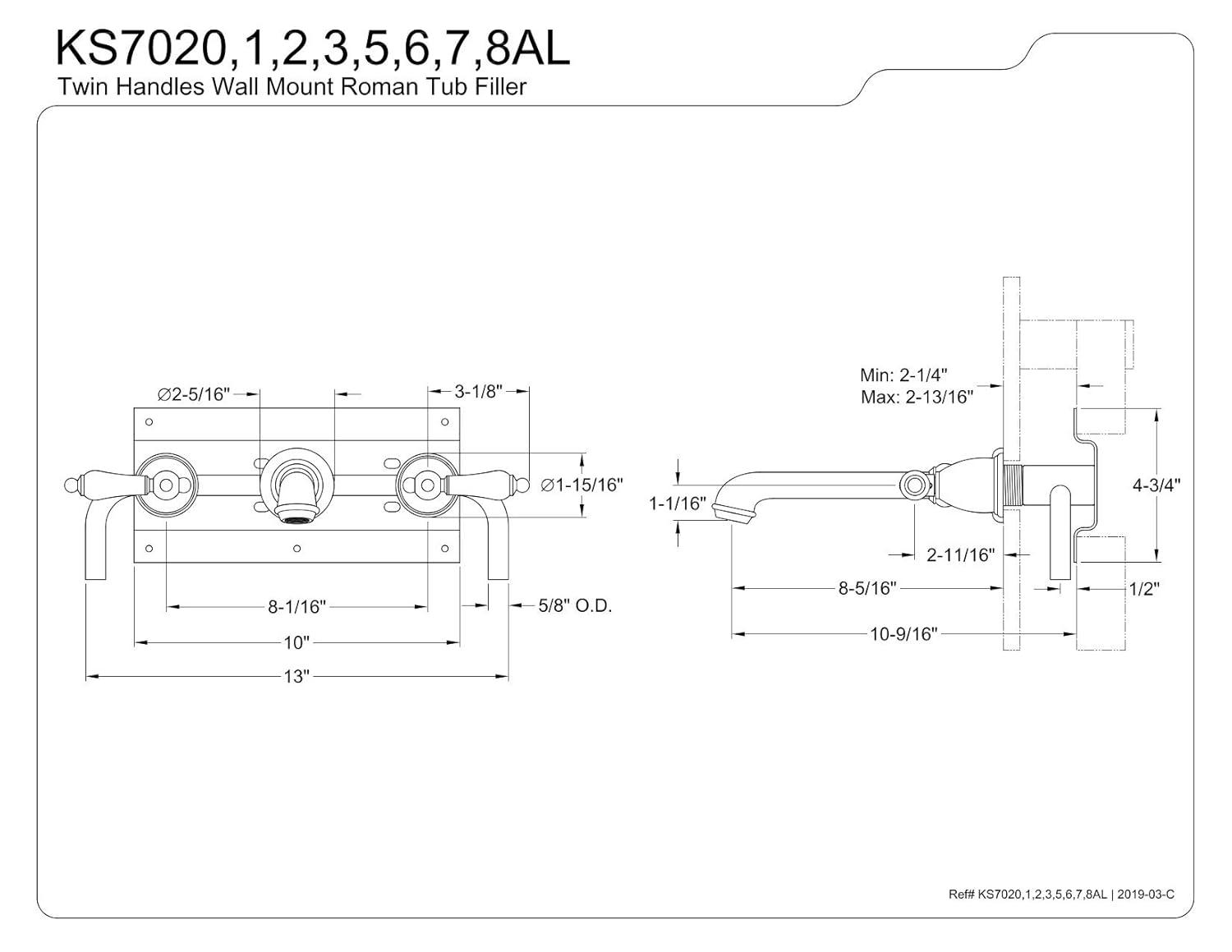 Kingston Brass English Country Two-Handle 3-Hole Wall Mount Roman Tub Faucet