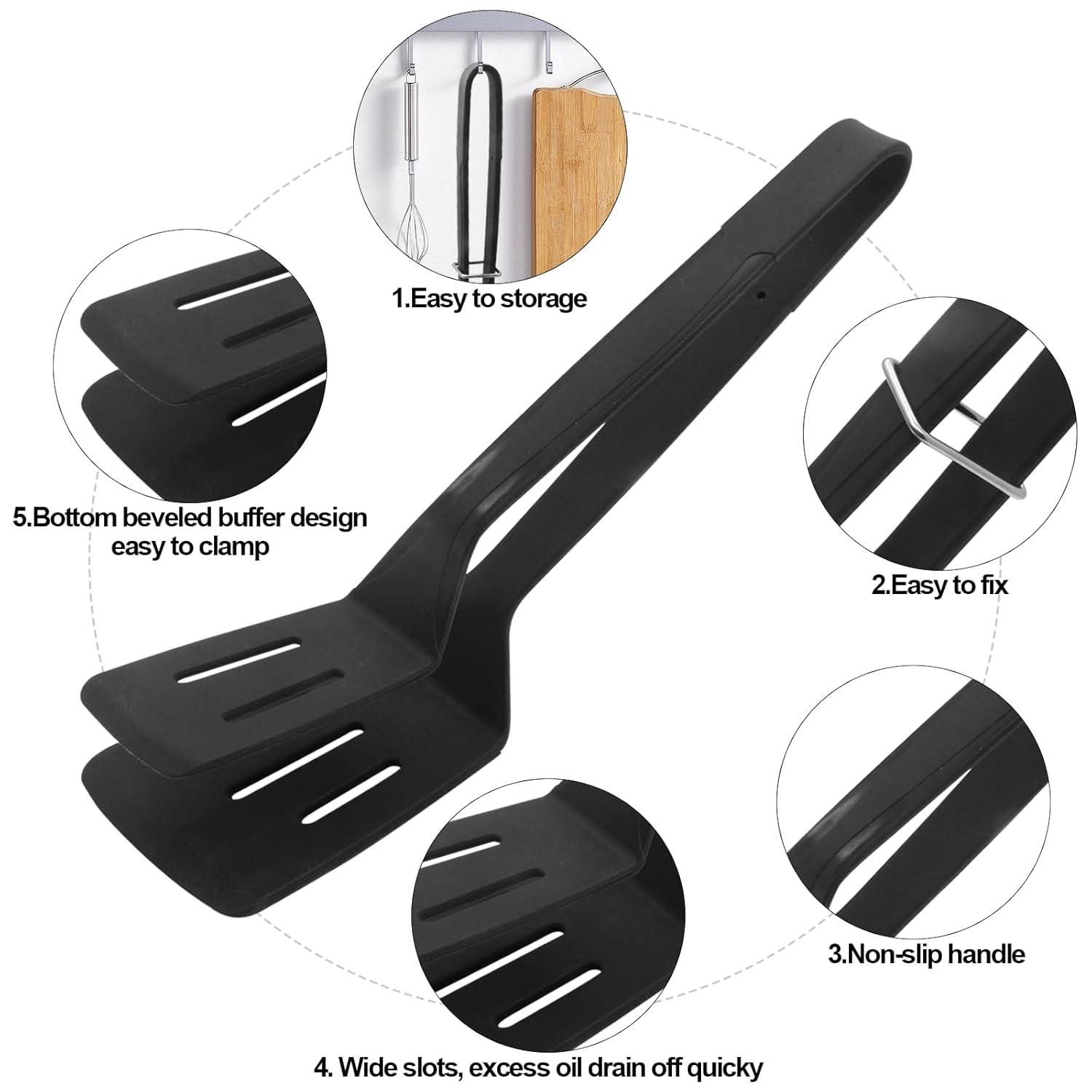 Silicone Kitchen Cooking Tongs, Premium Stainless Steel Silicone Barbecue Clamp, Multipurpose BBQ Clamp Spatula for Gripper Bread Clip, Fried Steak Clamp, Flipping Fish, Toast Salad Tongs（11 Inch）