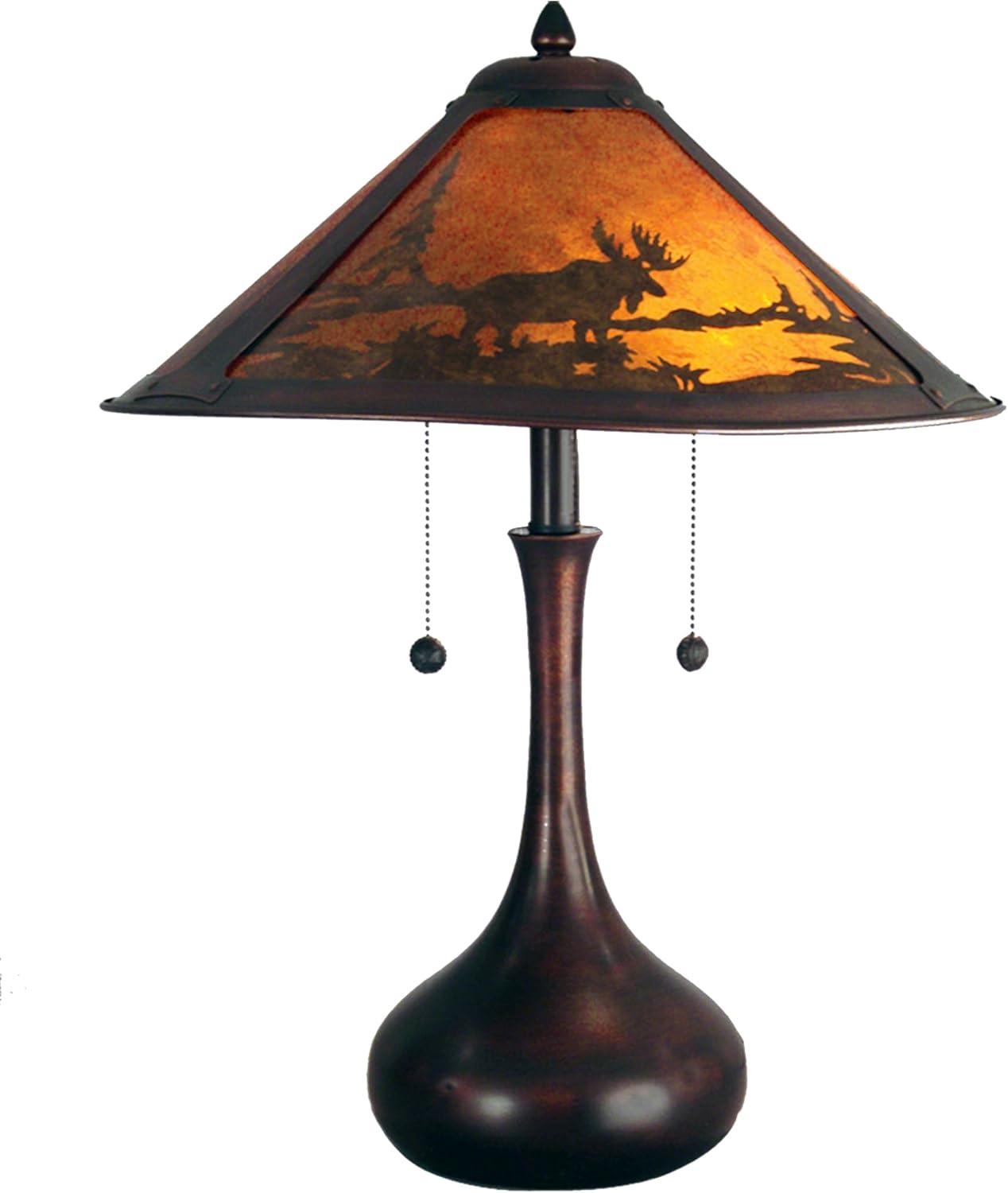 Antique Bronze Stained Glass Wilderness Table Lamp