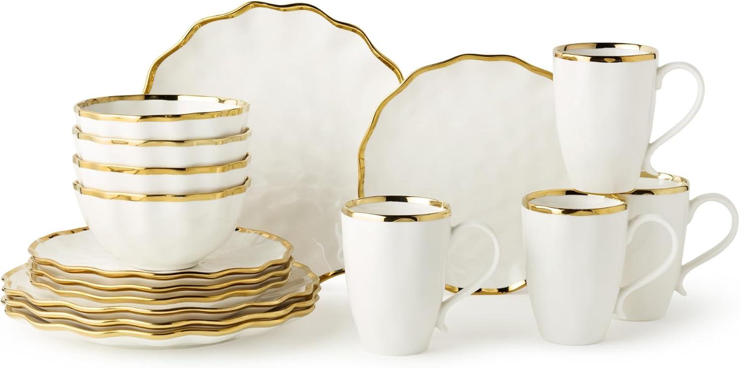 Certified International Regency Gold 16-Piece Porcelain Dinnerware Set for 4 – Luxury Gold-Rimmed Plates, Bowls & Mugs – Elegant, Dishwasher-Safe Tableware for Formal Dining, Entertaining & Special Occasions