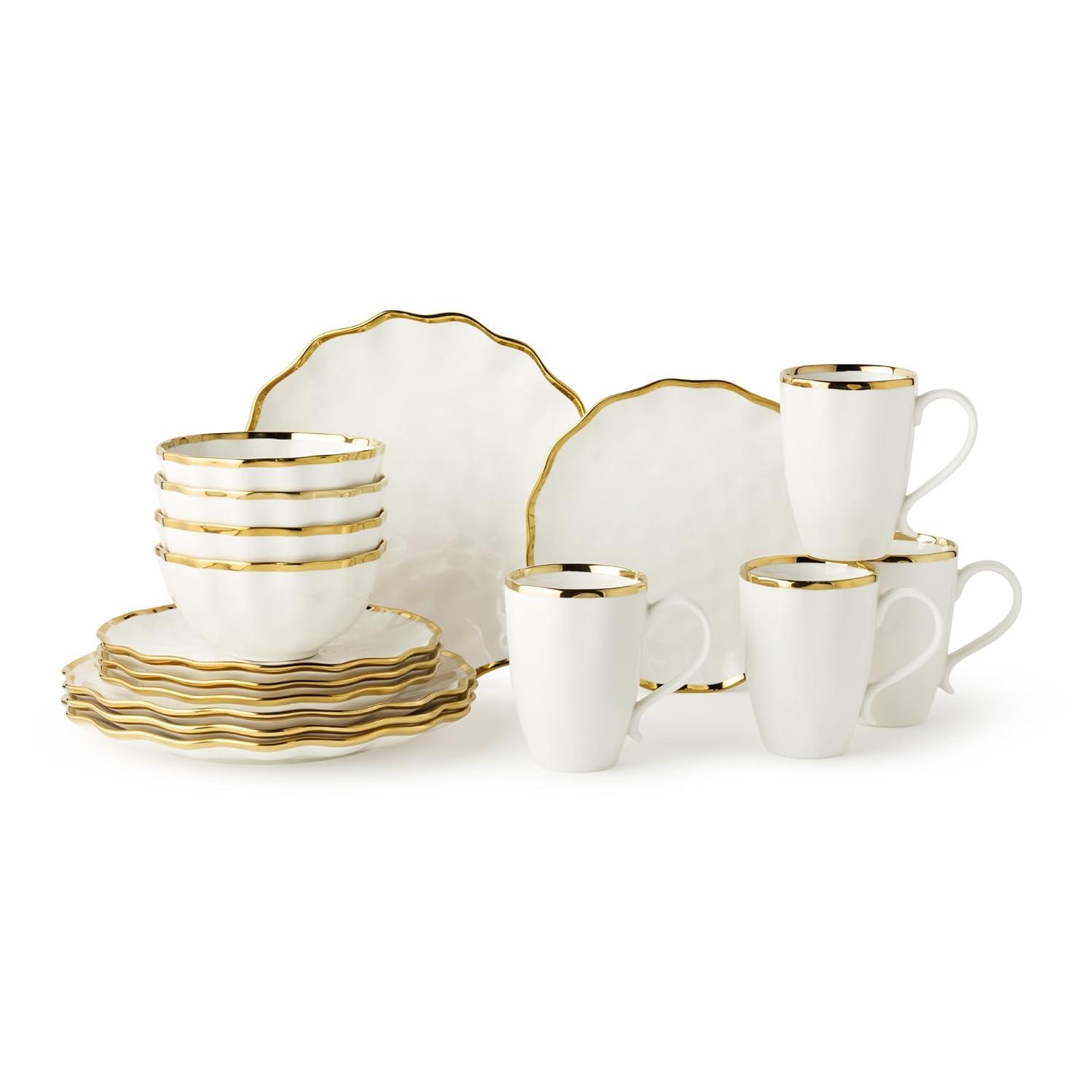 Certified International Regency Gold 16-Piece Porcelain Dinnerware Set for 4 – Luxury Gold-Rimmed Plates, Bowls & Mugs – Elegant, Dishwasher-Safe Tableware for Formal Dining, Entertaining & Special Occasions