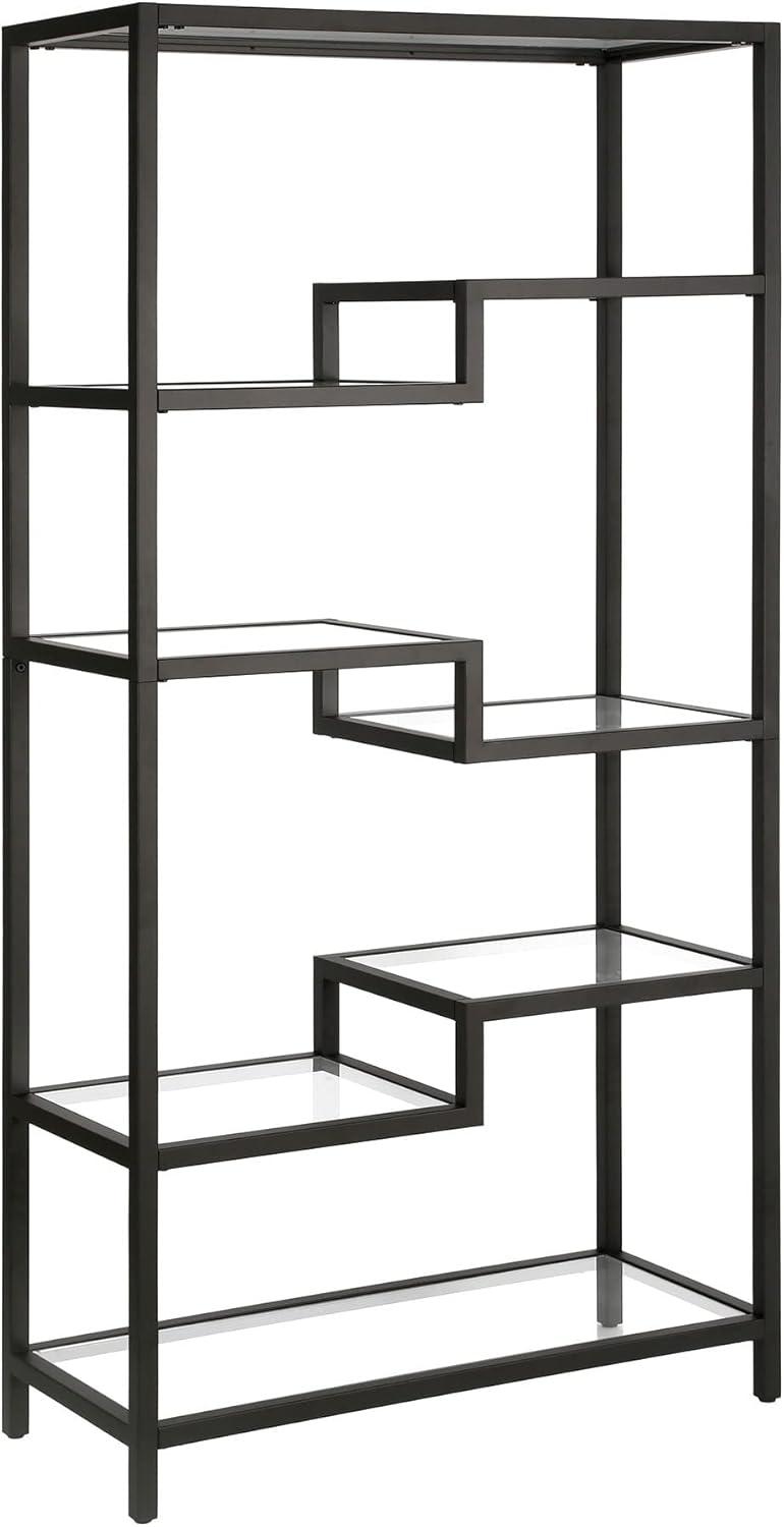 Johann Modern 68" Satin Nickel Metal and Tempered Glass Bookcase