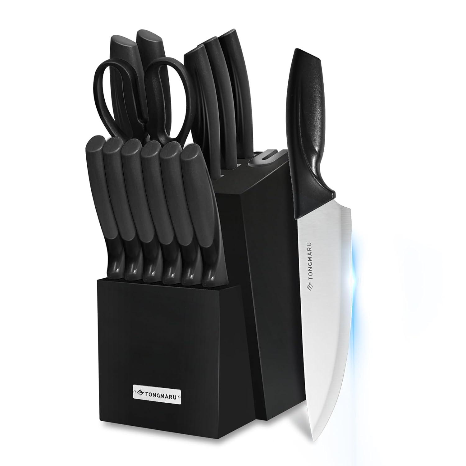Zulay Kitchen Zulay Kitchen Premium 15-Piece Knife Set with Natural Wood Block and Built-in Sharpener