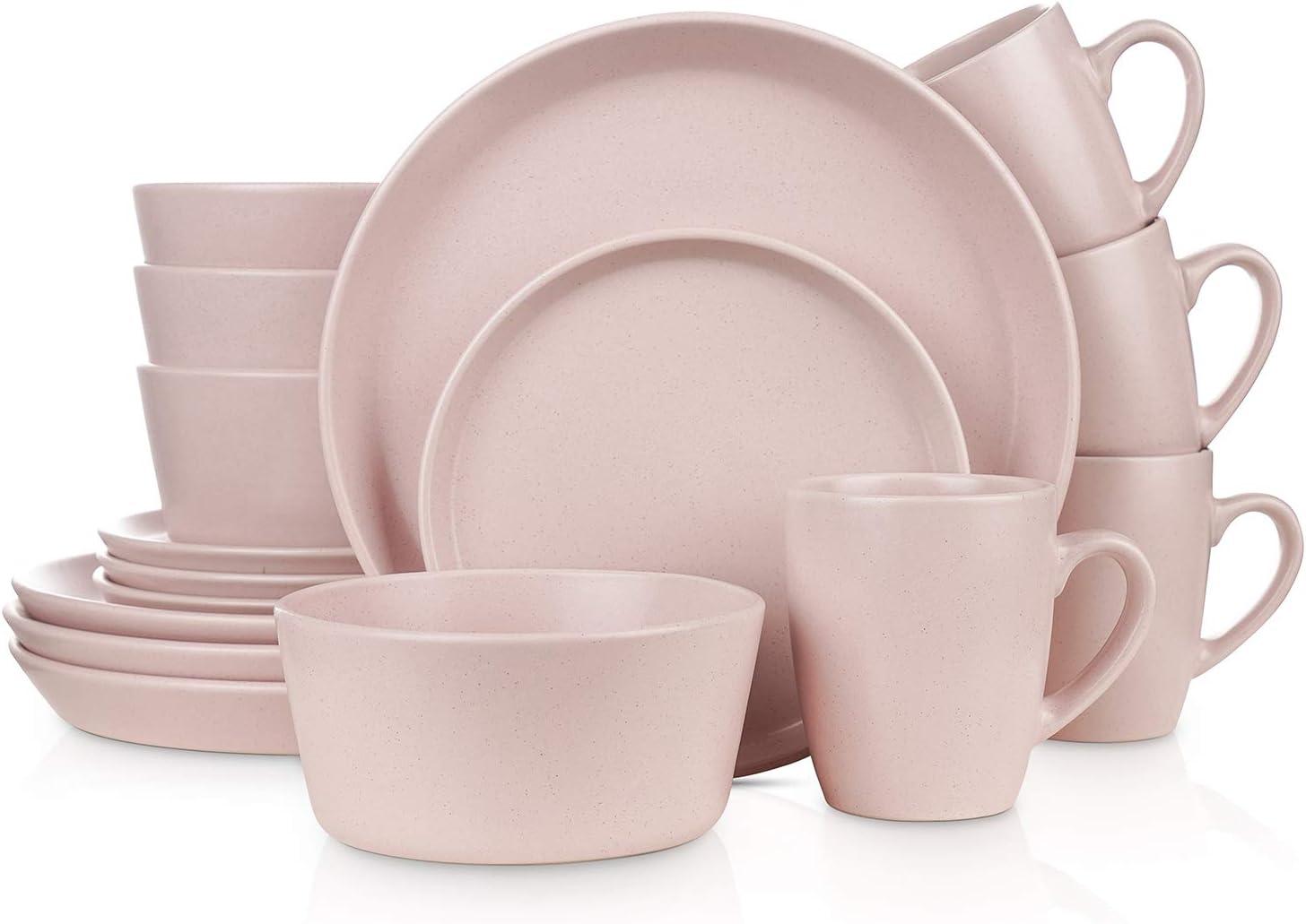 Pink and White Glazed Porcelain 16-Piece Dinnerware Set