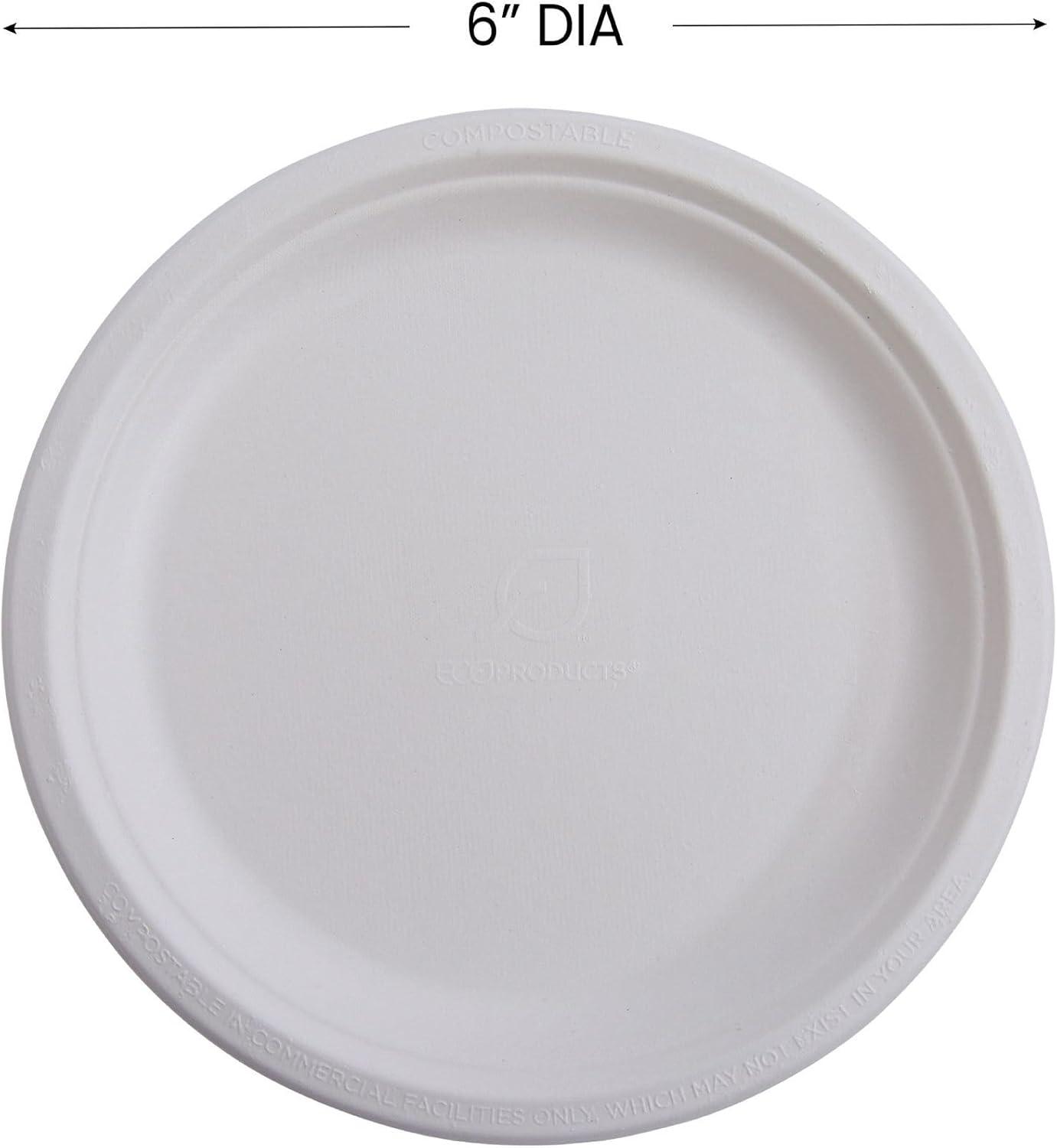 Vanguard Renewable and Compostable Sugarcane Plates, 6", White, 1,000/Carton