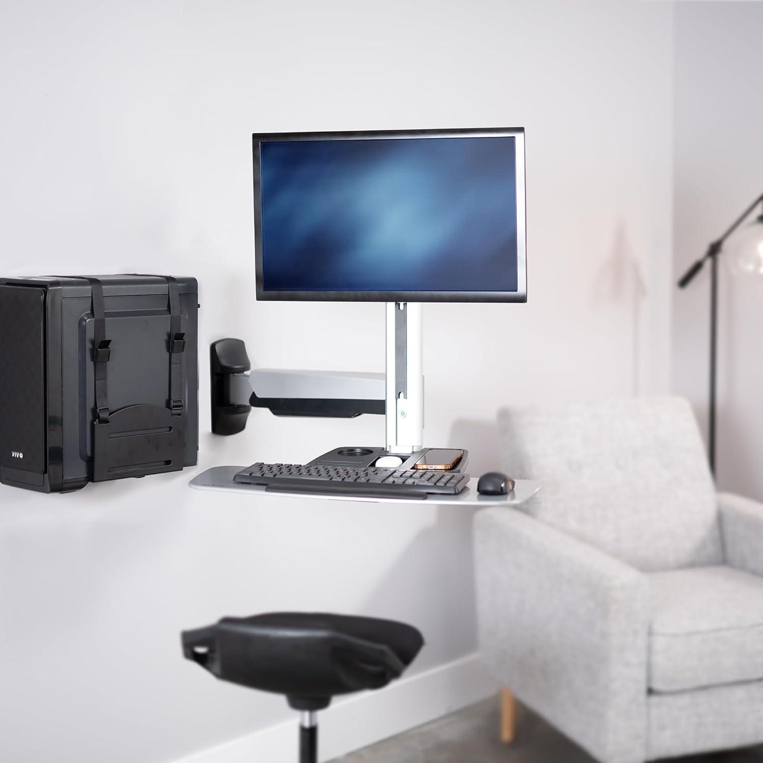 Single Monitor & Keyboard Sit-Stand Wall Mount | Standing Transition Workstation