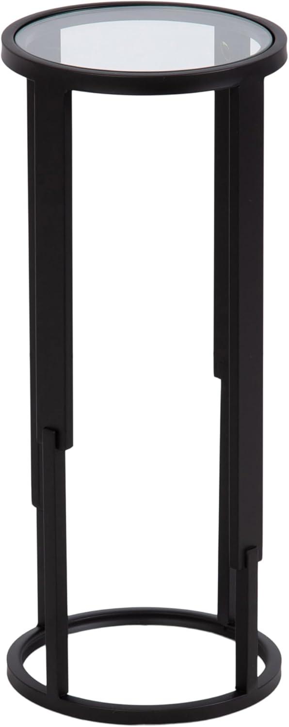 Kate and Laurel Ravalli Modern Drink Table, 9 x 9 x 20, Black and Clear Glass, Unique Round Tempered Glass Accent Pedestal Table for Use as Indoor Plant Stand