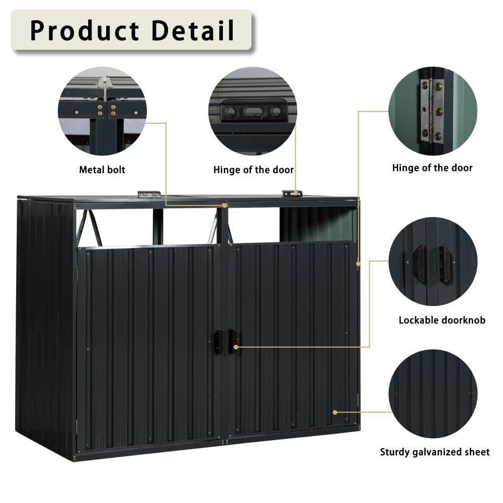 Outdoor Trash Storage Shed for 2 Garbage Cans, Wheelie Bin Hider, Outside Can Storage