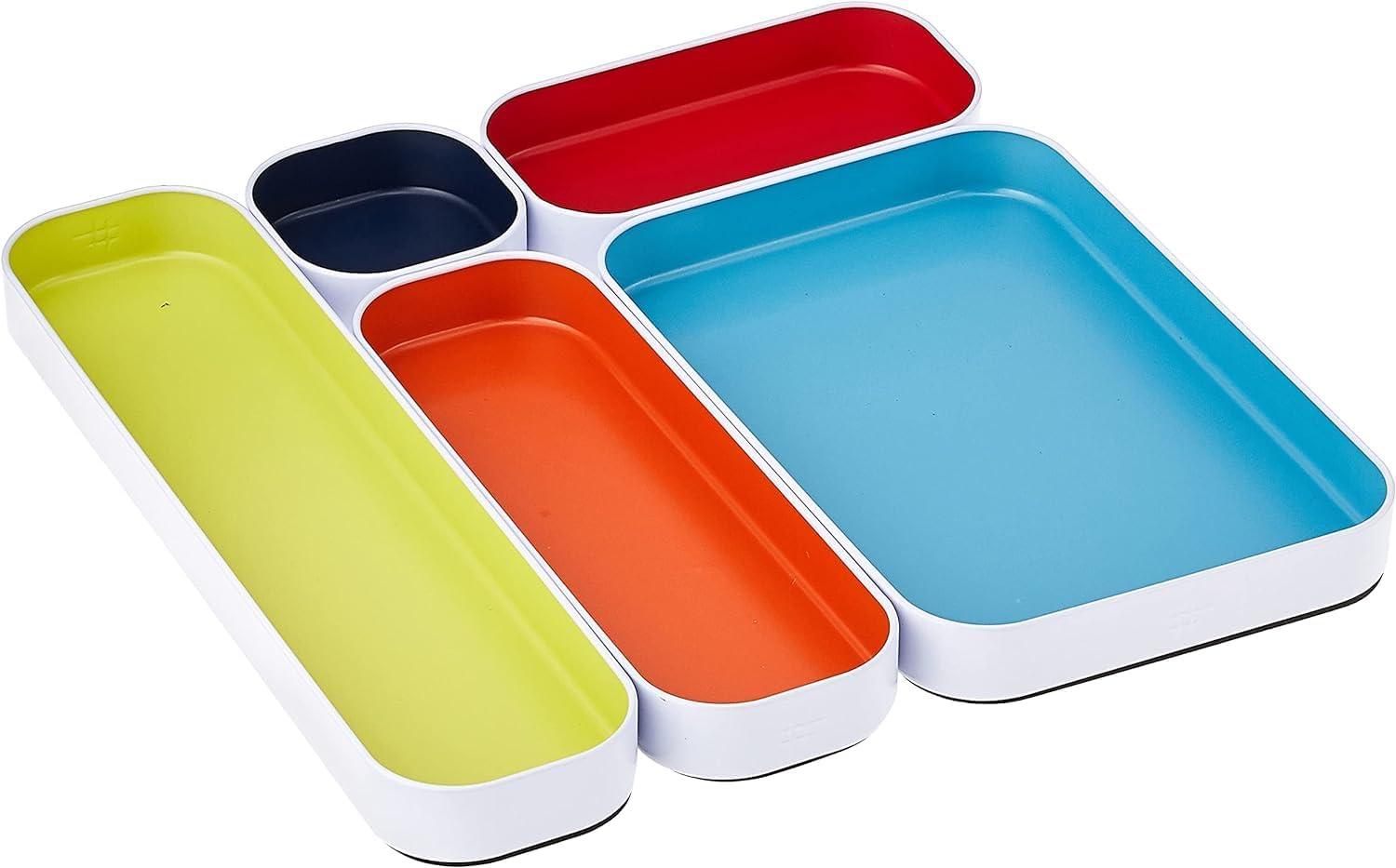 Assorted Color Shallow Metal Drawer Organizer Tray Set