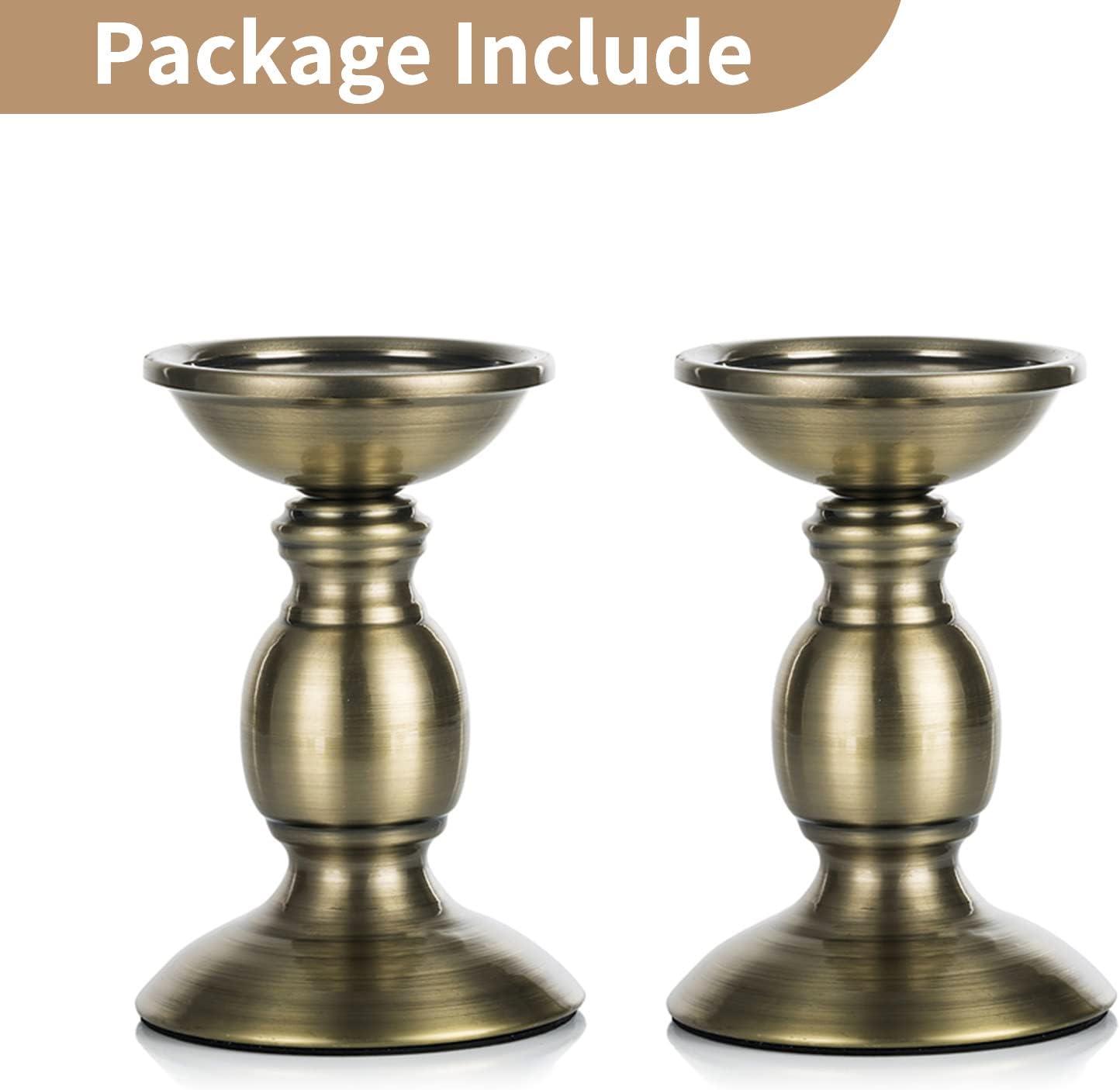 2 Pcs Bronze Iron Pillar Candle Holders, Most Ideal for 3" Pillar Candle, Gifts for Wedding, Party, Home, Spa, Reiki, Votive Candle (2 x S)