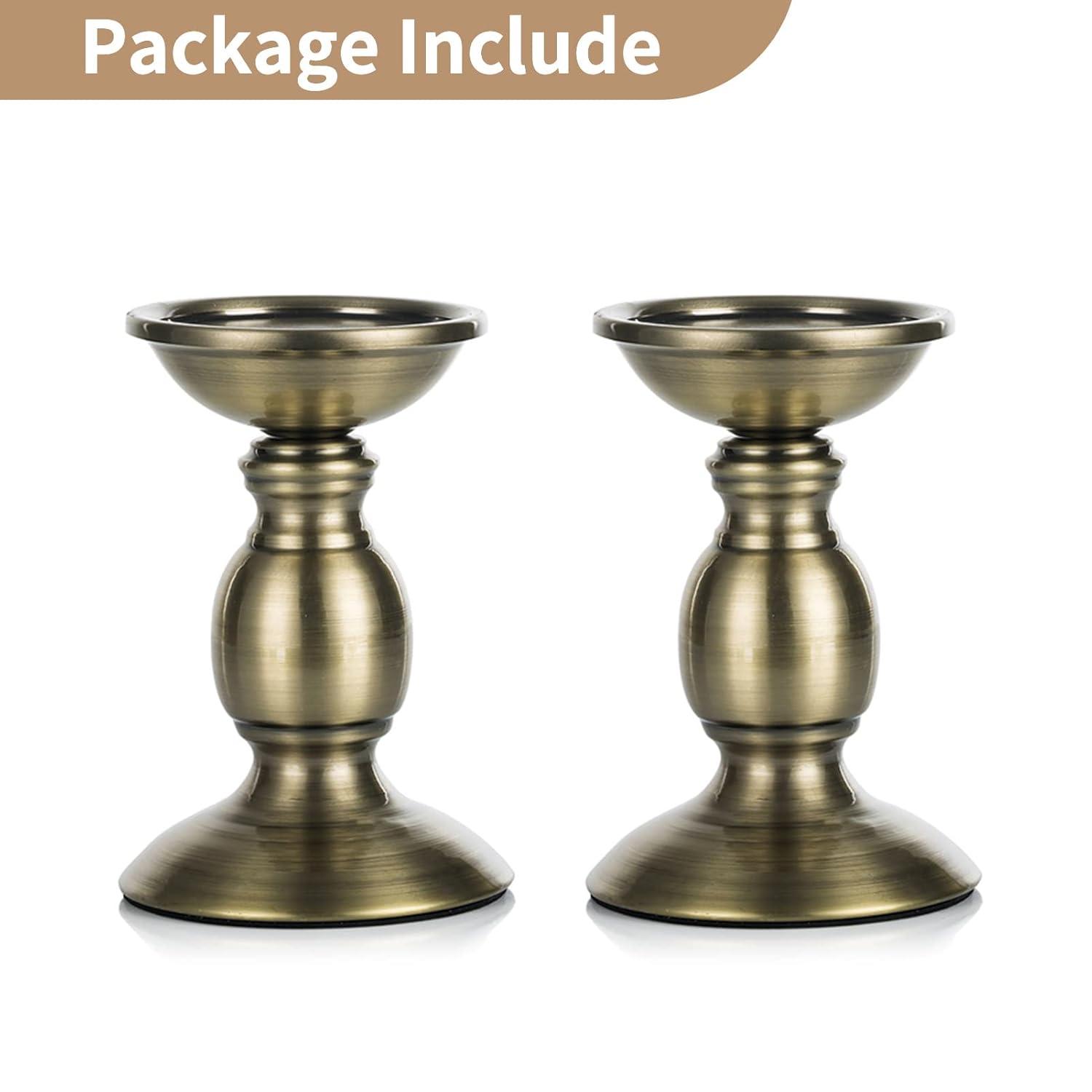 2 Pcs Bronze Iron Pillar Candle Holders, Most Ideal for 3" Pillar Candle, Gifts for Wedding, Party, Home, Spa, Reiki, Votive Candle (2 x S)