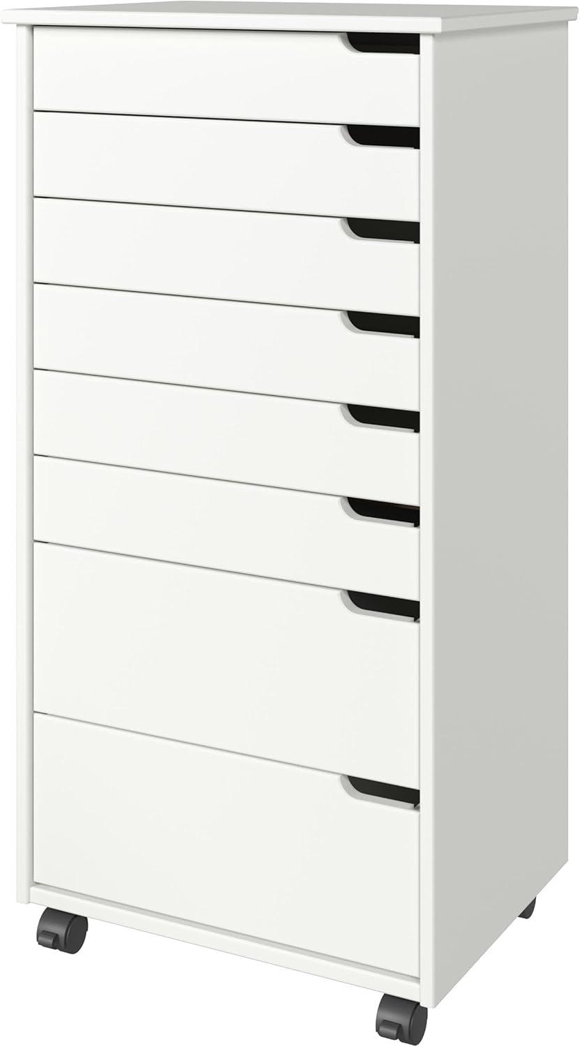 Adeptus Original Euro Roll Cart, Solid Wood, 6+2 Drawer Extra Wide Drawers Roll Carts, White