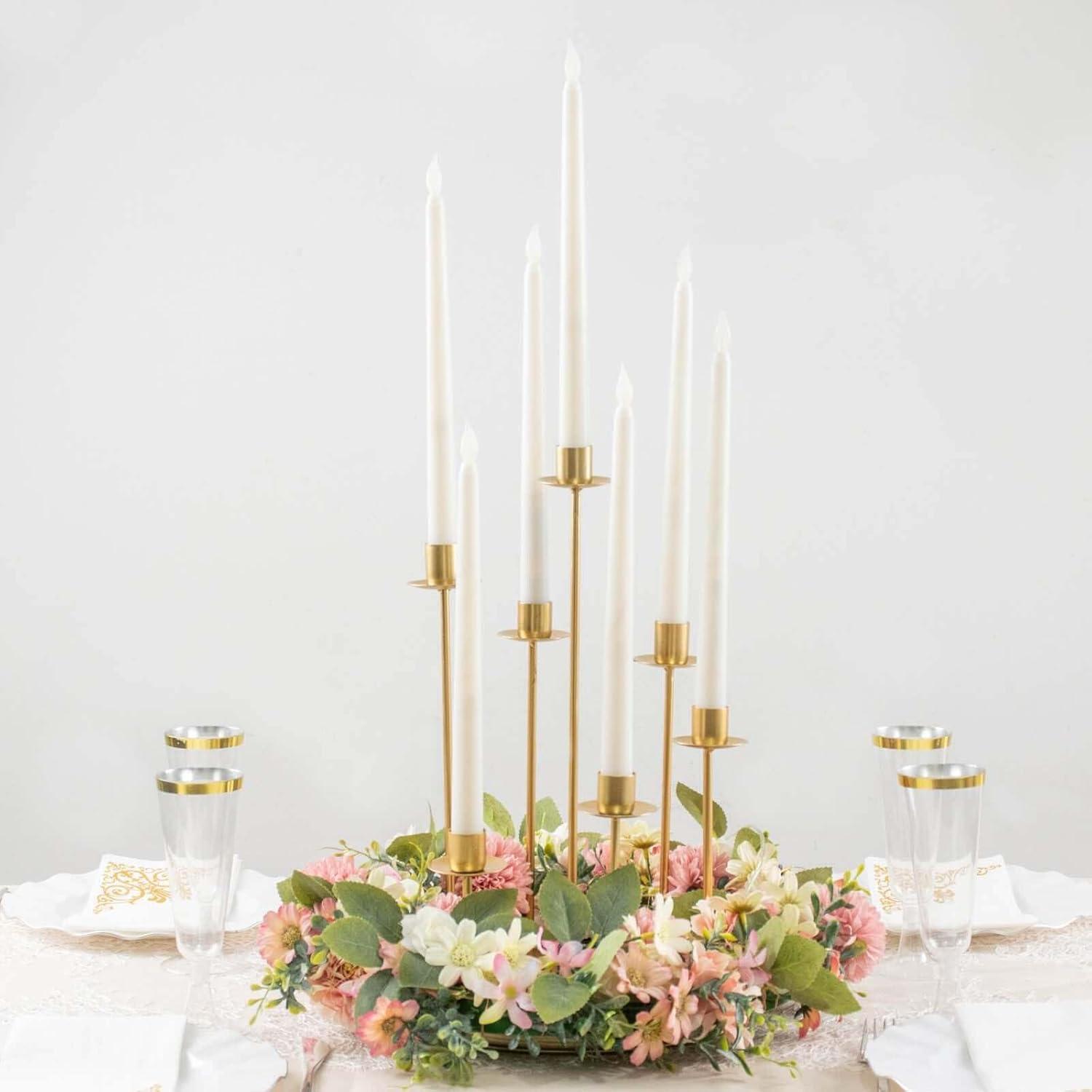 Efavormart 15" Tall Gold 7-Arm Metal Cluster Taper Candle Holder Centerpiece, Round Wedding Tabletop Candelabra