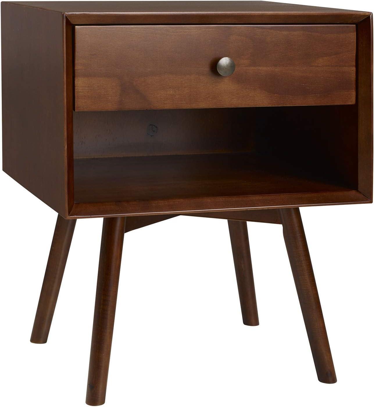 Mid-Century Modern Single-Drawer Solid Wood Nightstand - Walnut