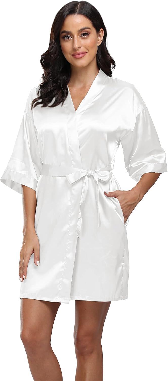 ZZwxWA Batas de Seda para Mujer con Cinturón Dama de Honor Fiesta de Boda Bata de Baño de Kimono Satinado Camisón de Media Manga Ropa de Dormir