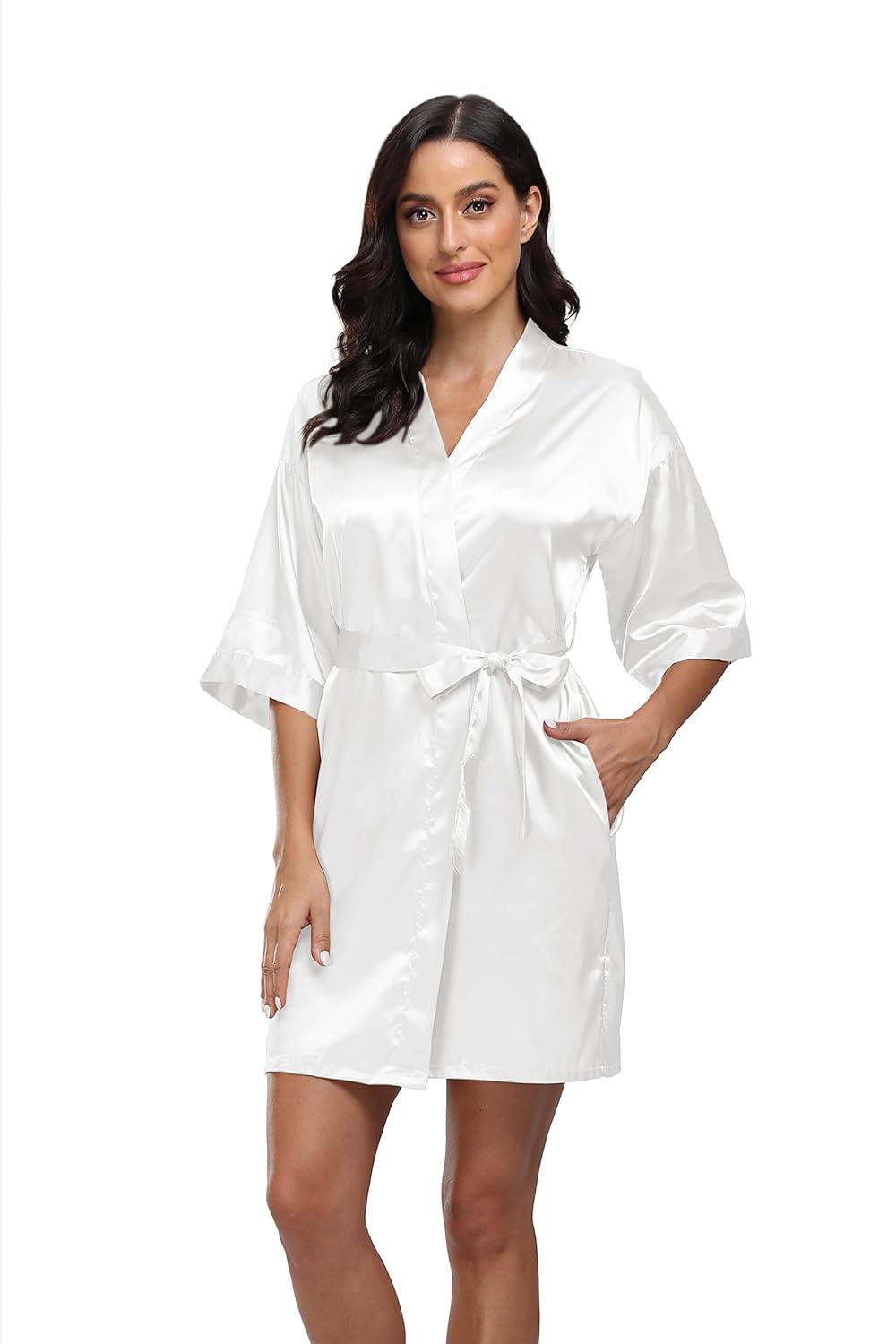 ZZwxWA Batas de Seda para Mujer con Cinturón Dama de Honor Fiesta de Boda Bata de Baño de Kimono Satinado Camisón de Media Manga Ropa de Dormir