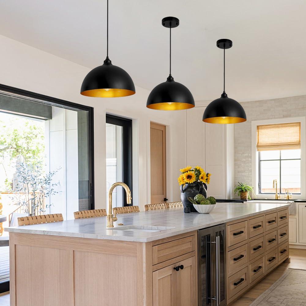 2-Pack Black Pendant Lights, 11.81'' Modern Pendant Lights Kitchen Island, Dome Large Pendant Light for Dining Room Foyer Bedroom Entryway Hallway Light Fixtures