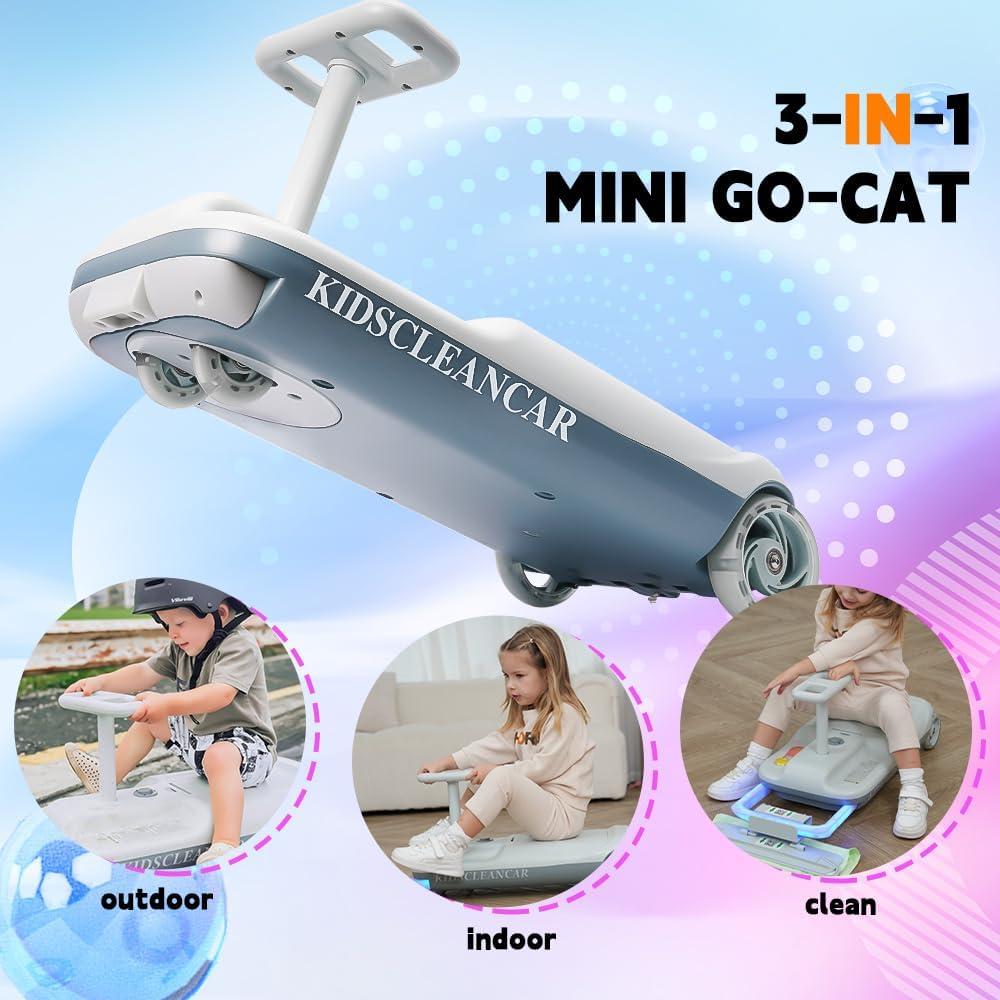 12V Ride-On Car with Cleaning Fun, 3 in 1 Gokart, Soft-Start, 5-Speed Adjustable, Detachable mop, Rechargeable Battery, 160lbs Capacity, Indoor & Outdoor for Kids Ages 3+ Gray